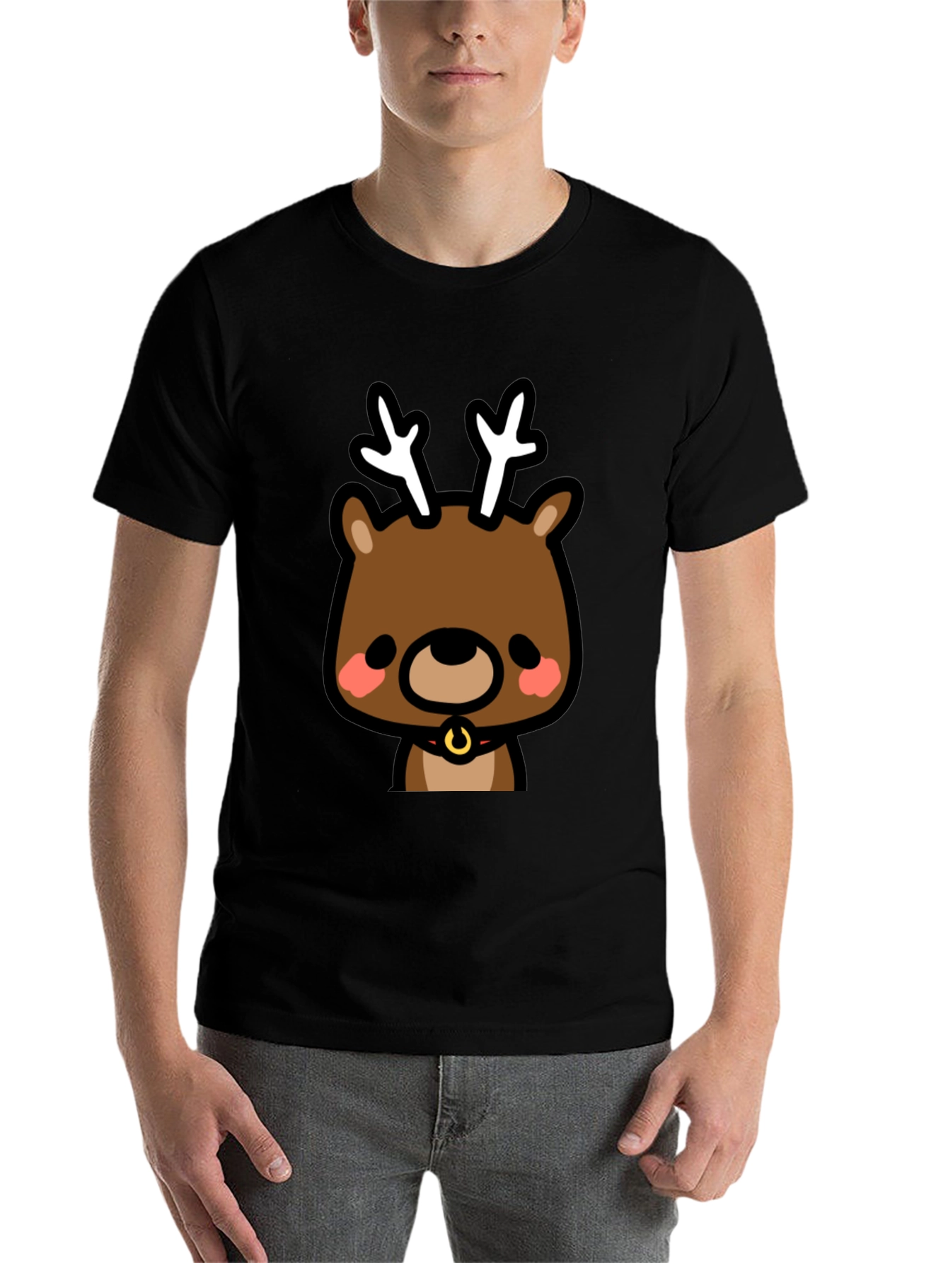Black Cute Reindeer Graphic Black T-Shirt view 7