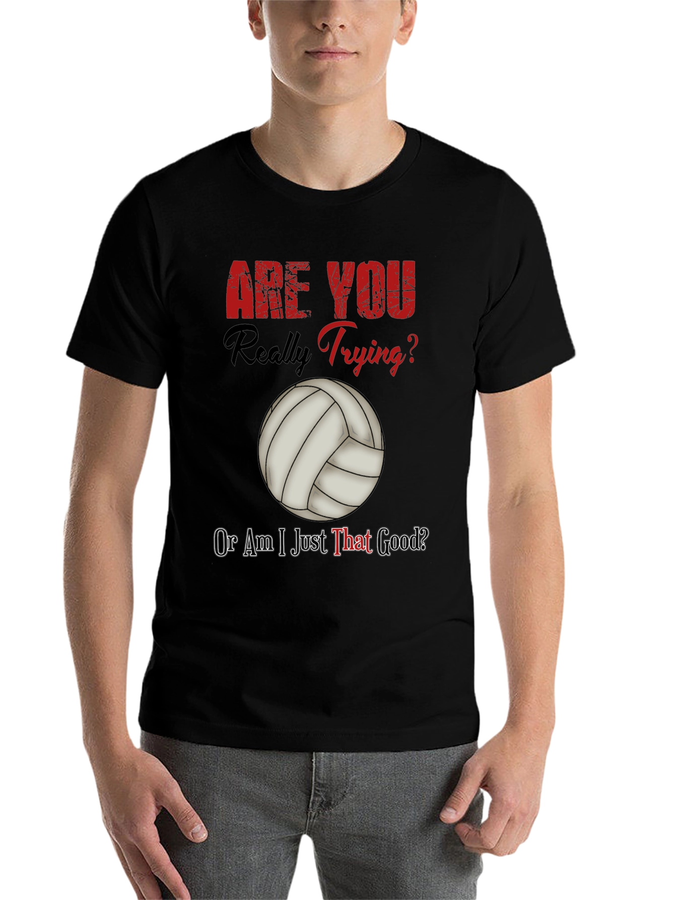 Black Funny Volleyball T-Shirt - Are You Really Trying? view 7