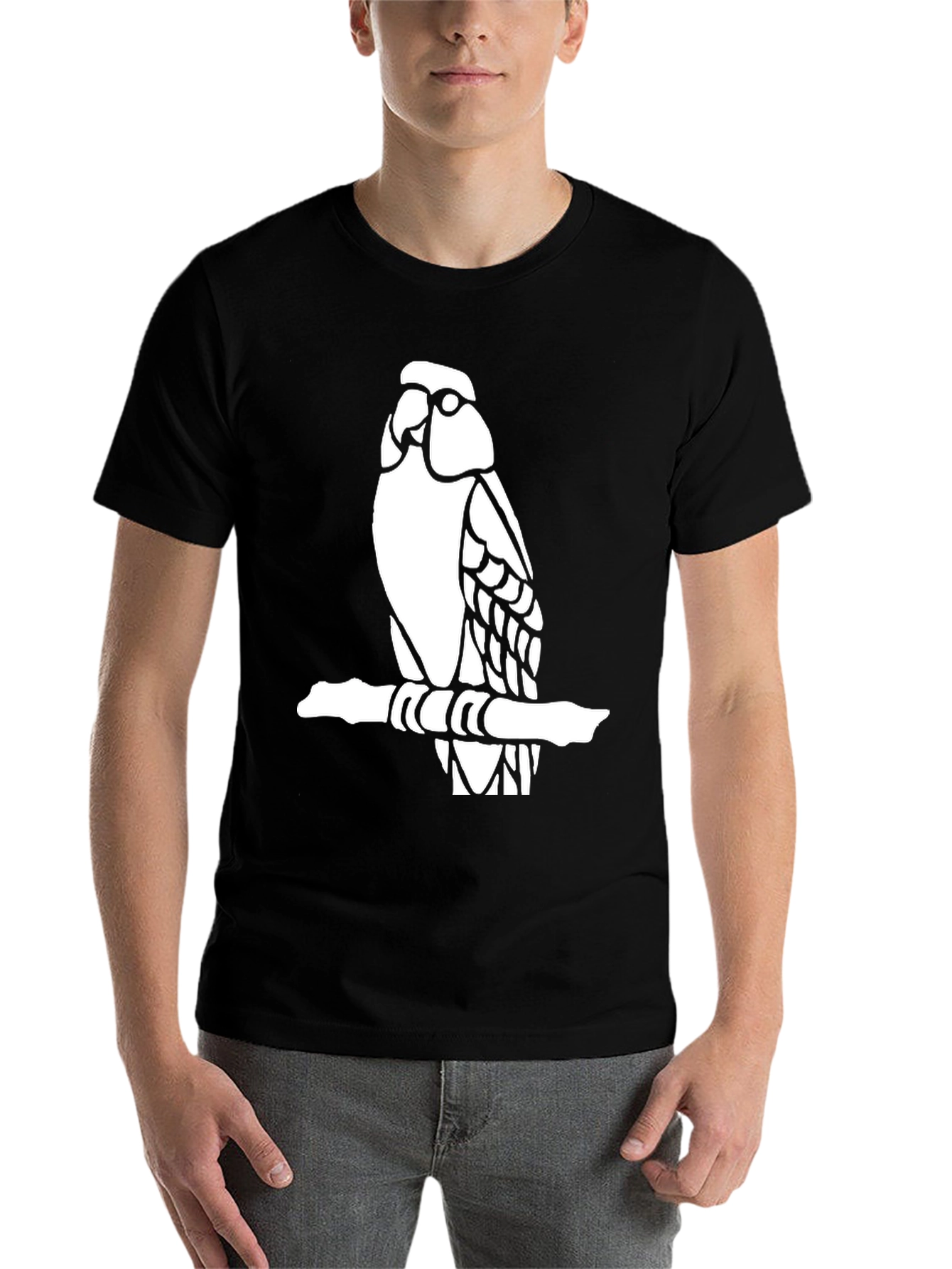 Black Parrot on Branch Graphic Tee - Black Cotton Blend view 7