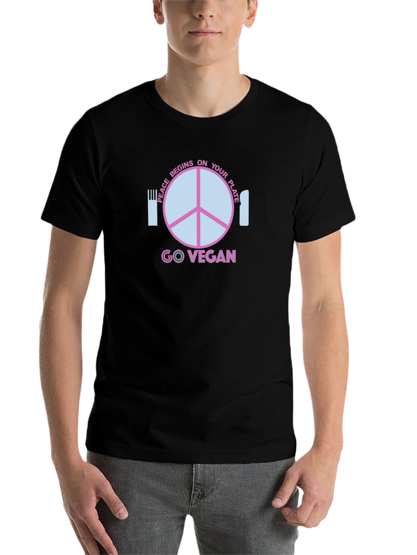 Black Go Vegan T-Shirt - Peace Begins On Your Plate view 7