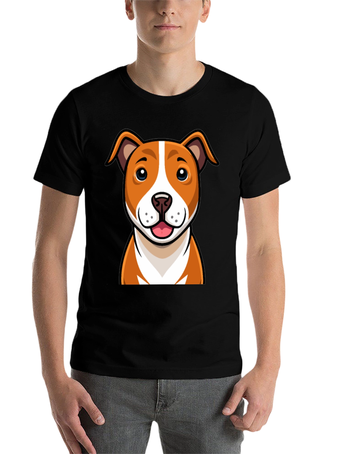 Black Cartoon Dog Graphic Tee - Black Crew Neck T-Shirt view 7