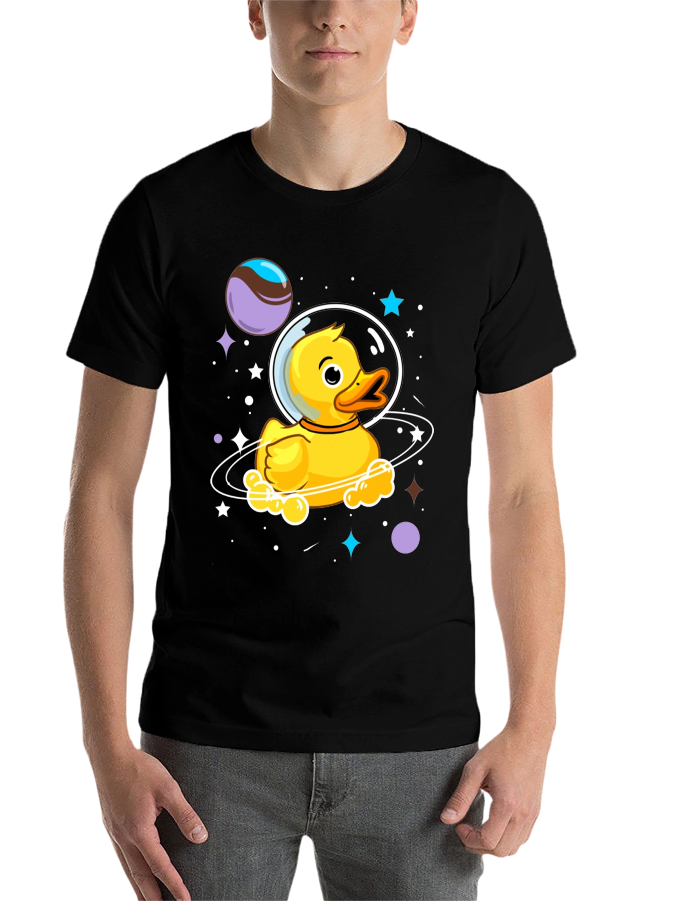 Black Space Duckling T-Shirt - Men's Black Graphic Tee view 7