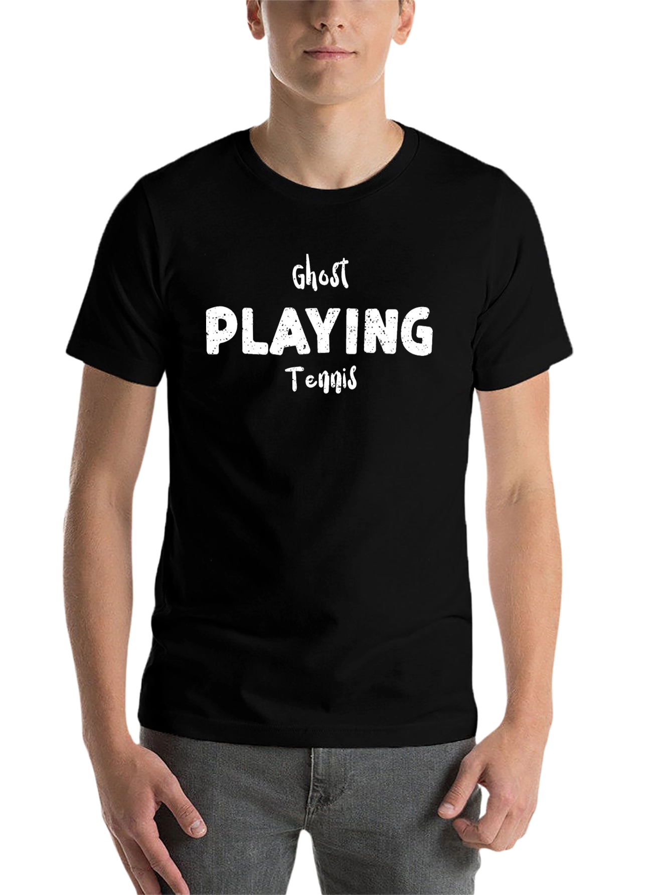 Black Ghost Playing Tennis Black T-Shirt view 7