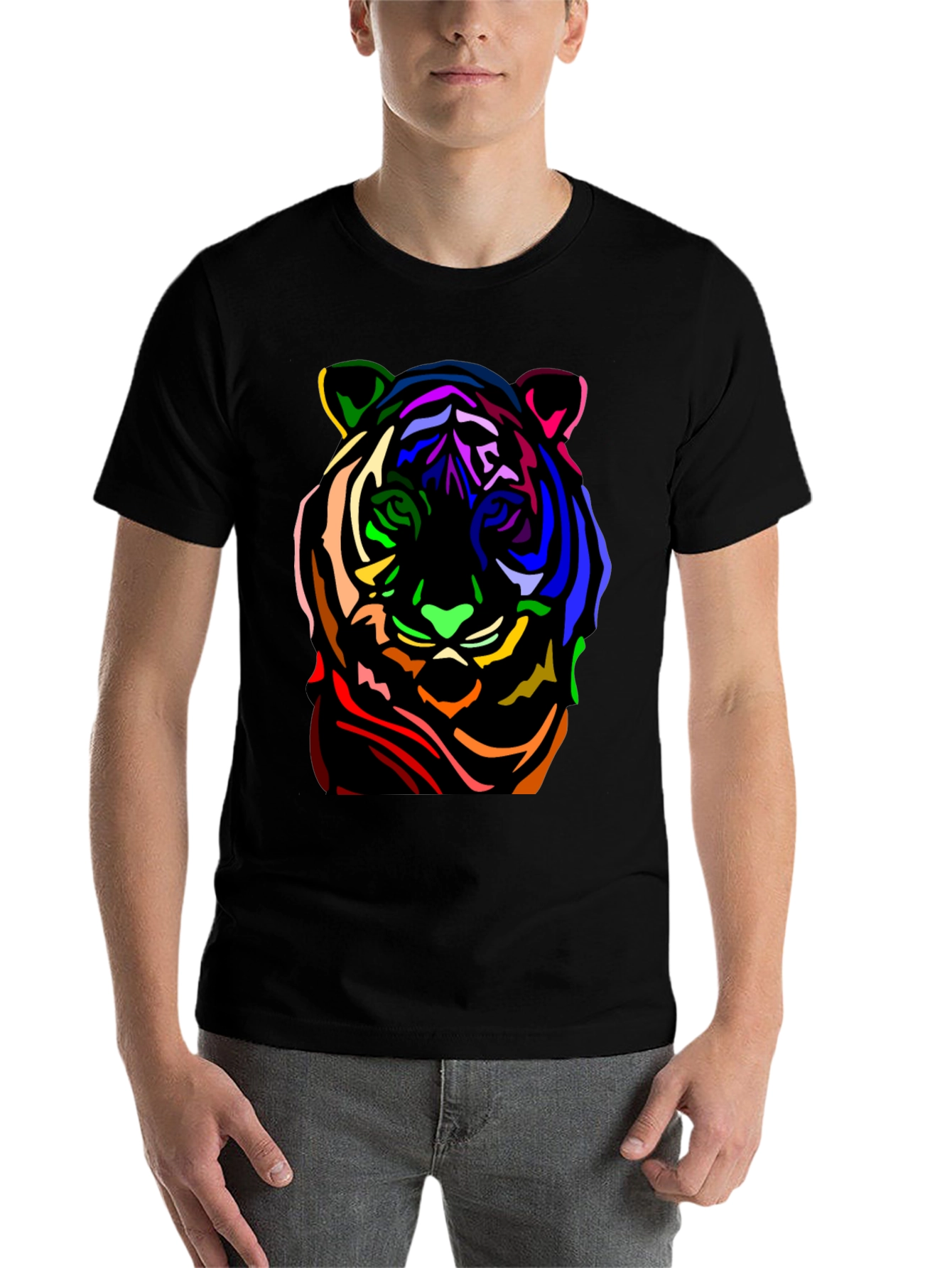 Black Colorful Tiger Graphic Black T-Shirt view 7