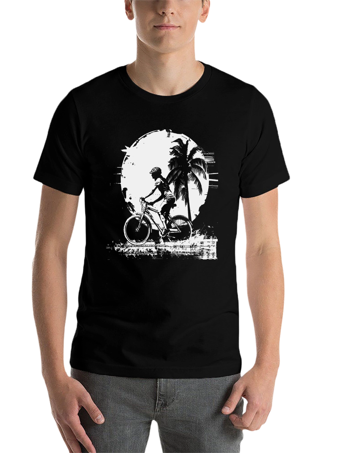 Black Biker Palm Tree Graphic Black T-Shirt view 7
