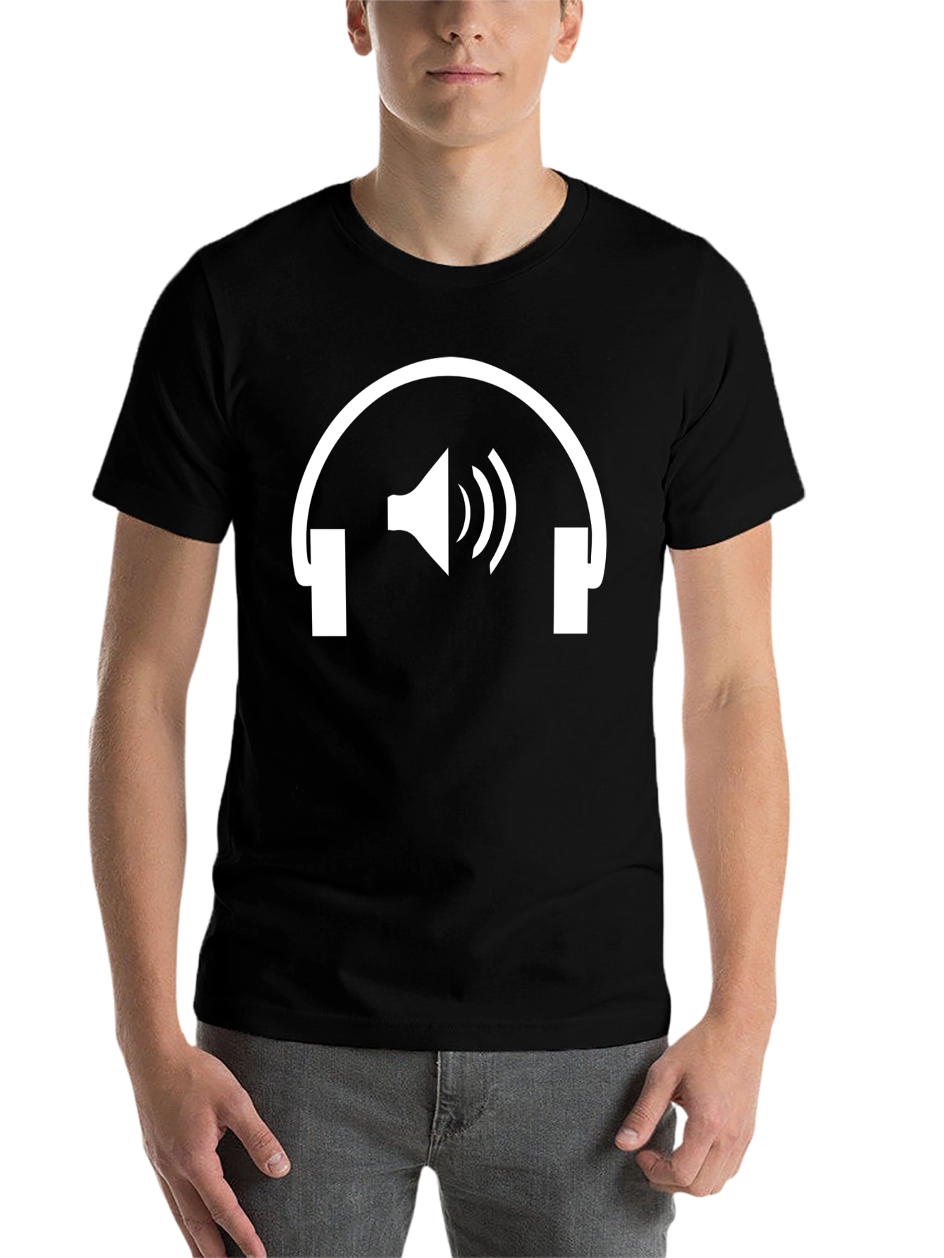 Black Headphones Speaker Graphic Tee - Black Cotton T-Shirt view 7