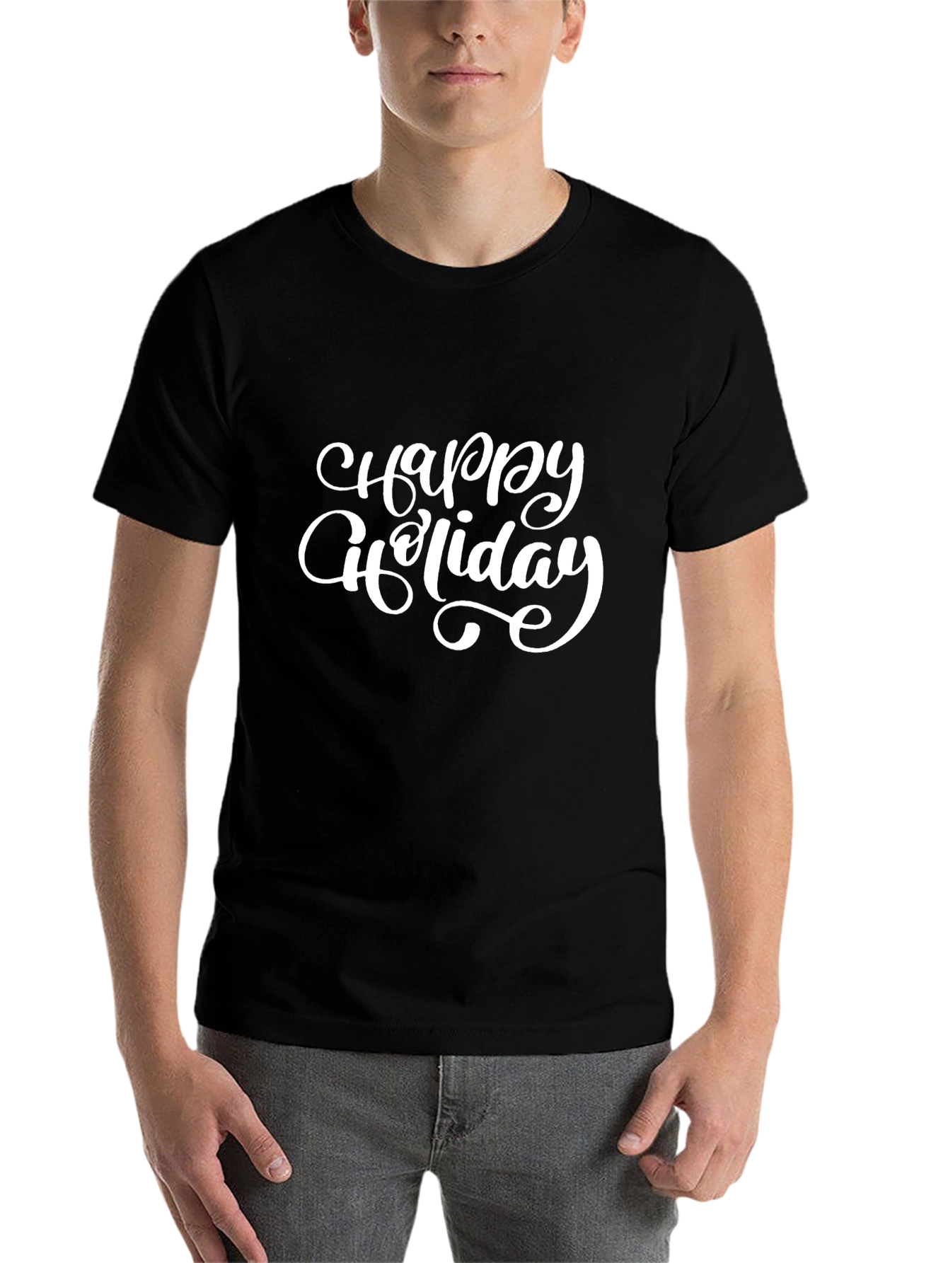 Black Happy Holiday Graphic Tee - Unisex Soft Cotton T-Shirt view 7