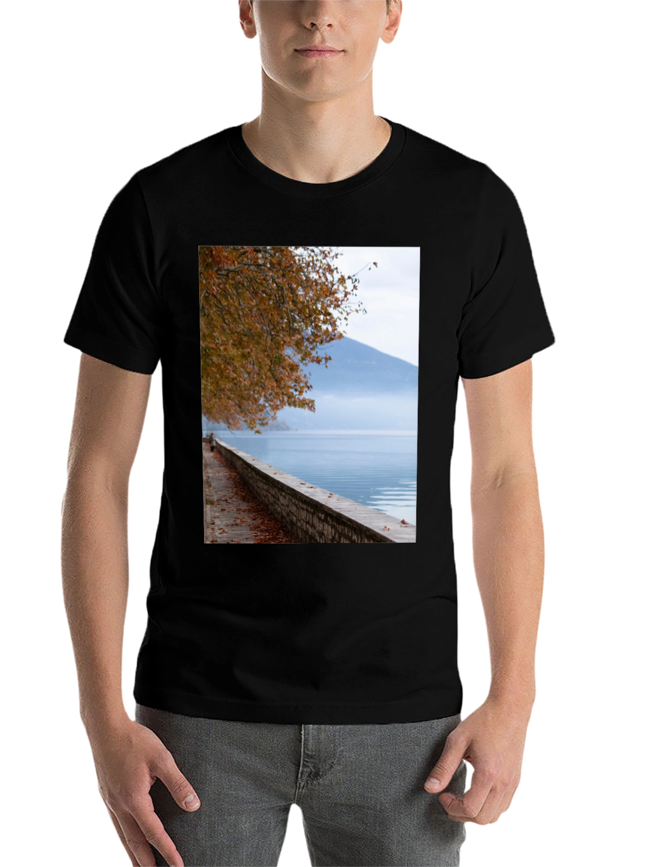 Black Scenic Lakeside View Graphic Tee view 7