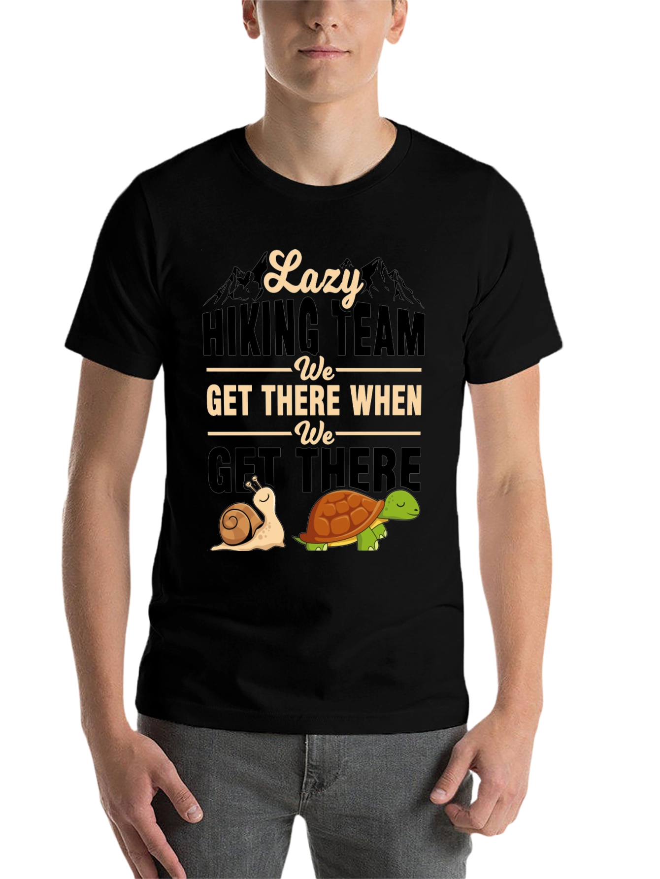Black Lazy Hiking Team T-Shirt Funny Snail & Turtle Tee view 7