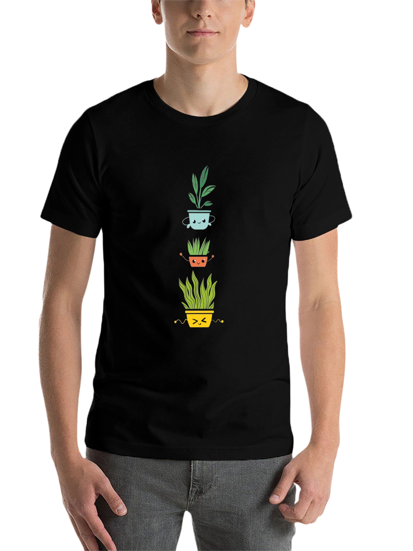 Black Cute Plant Pot T-Shirt - Black Cotton Tee view 7