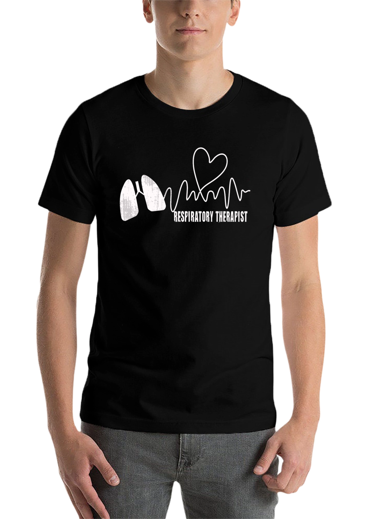 Black Respiratory Therapist Heartbeat T-Shirt view 7