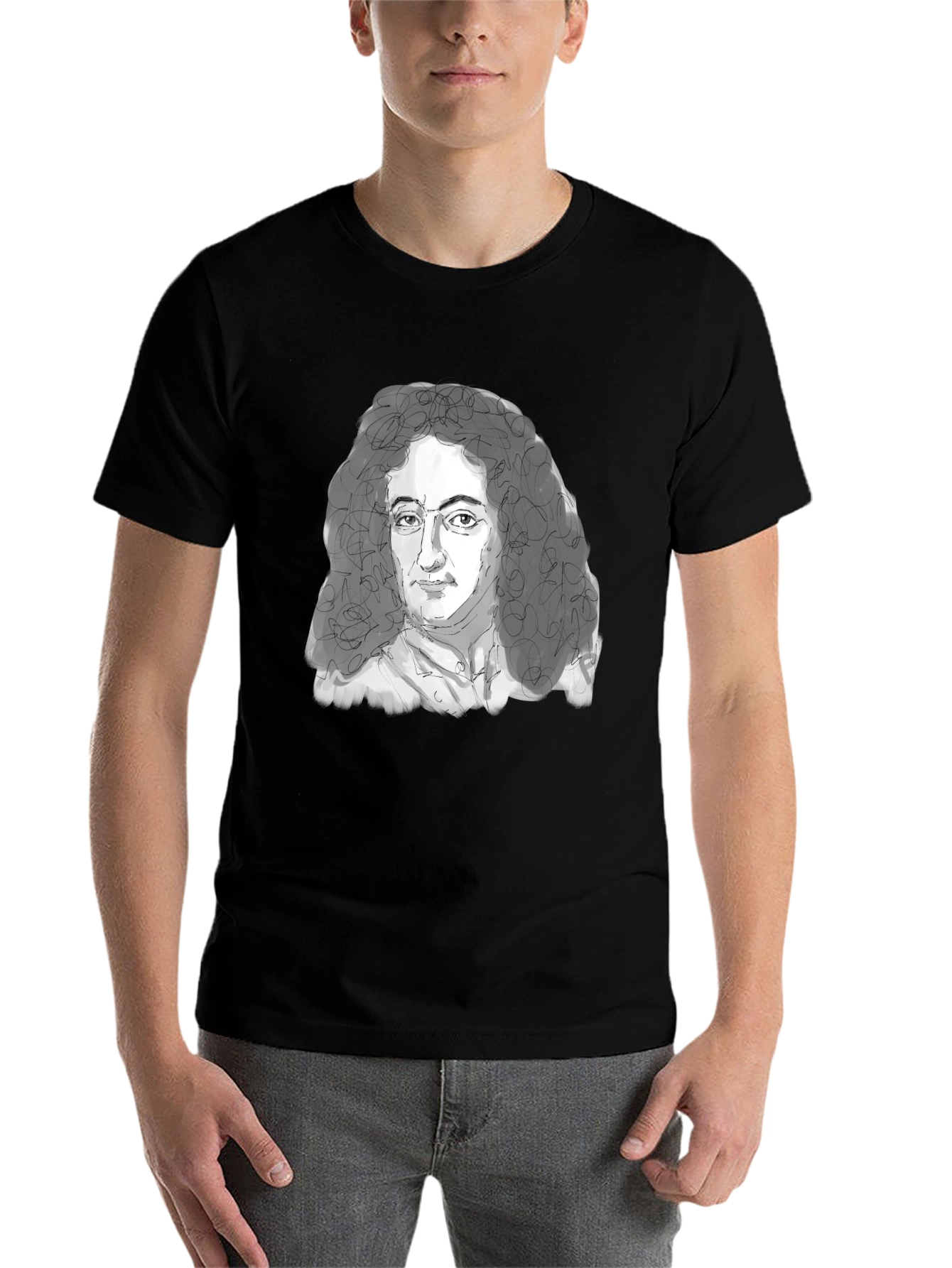 Black Leibniz Portrait T-Shirt - Black Graphic Tee view 7