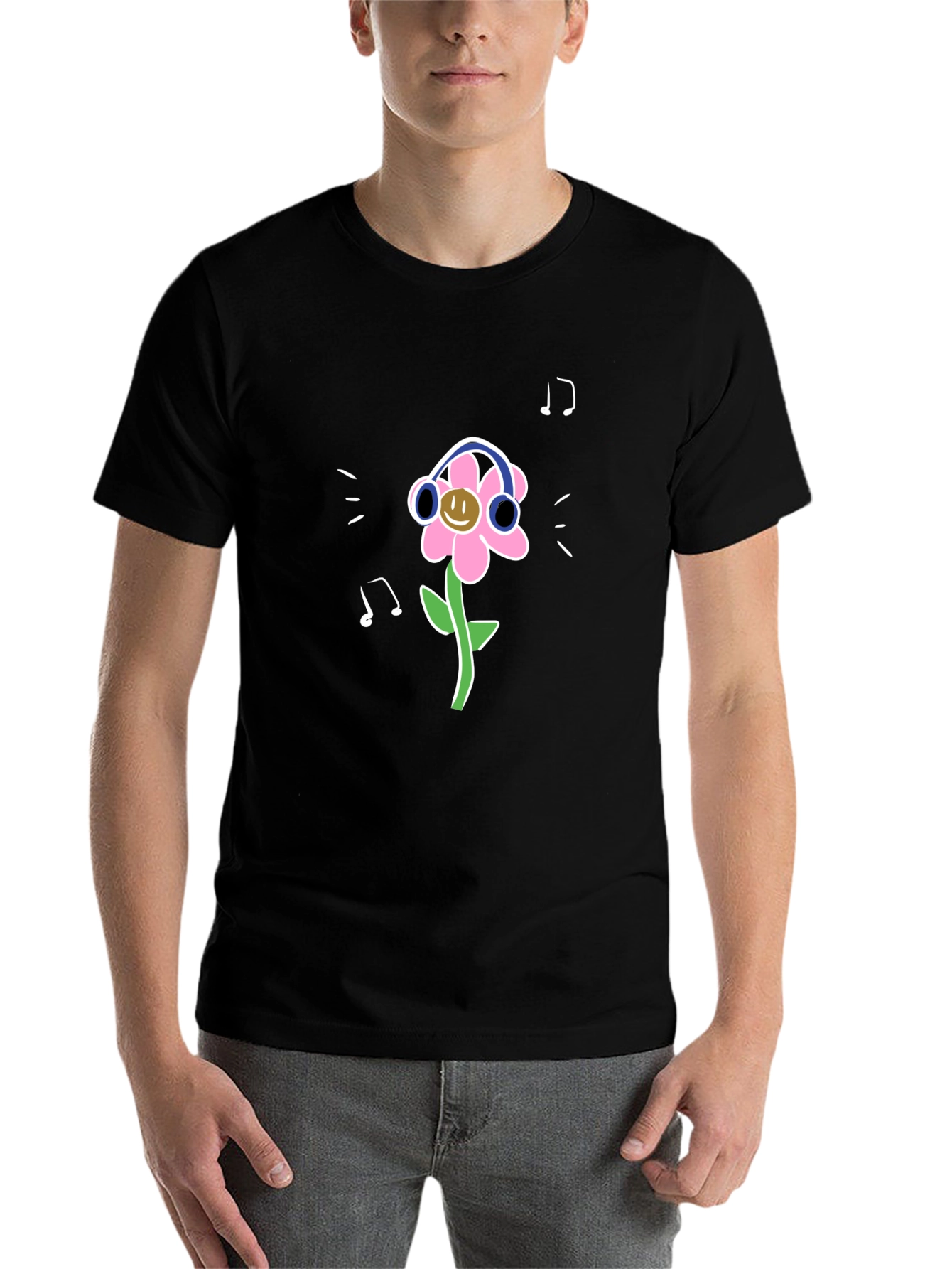 Black Fun Flower Graphic Tee - Black Casual Shirt view 7
