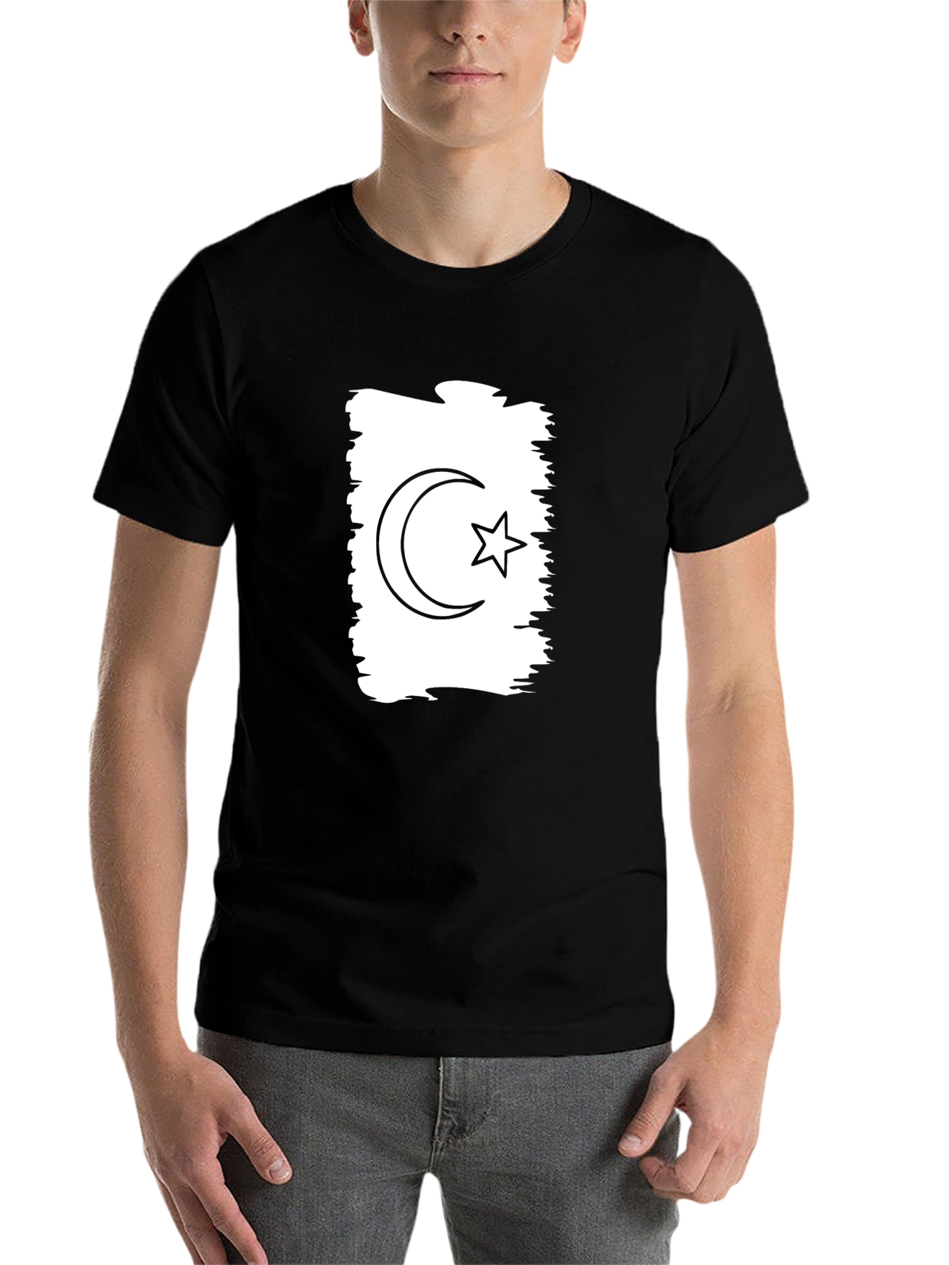 Black Crescent & Star Graphic Black T-Shirt view 7