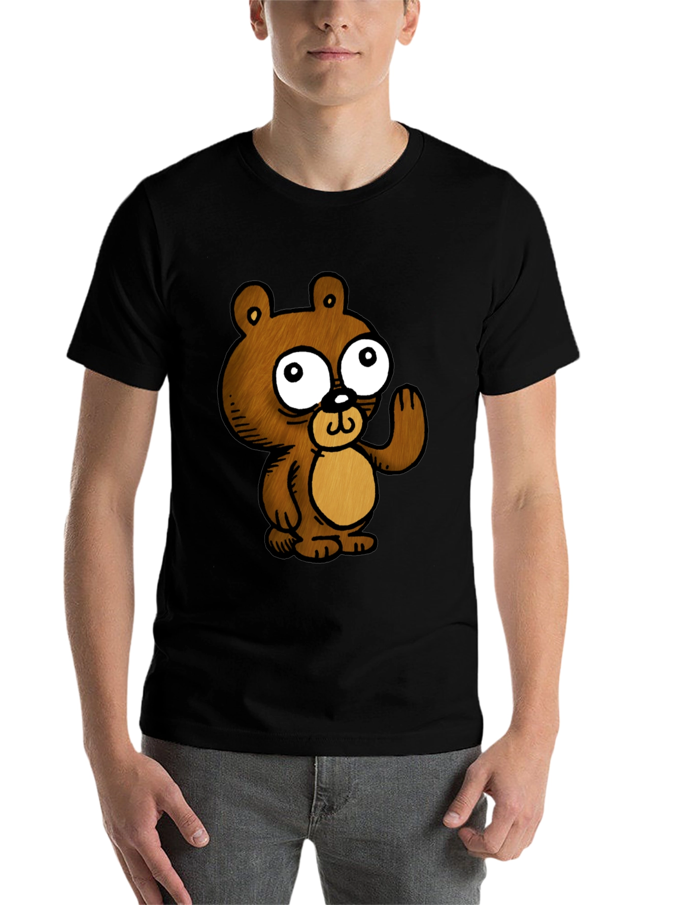 Black Cartoon Bear Graphic Black T-Shirt view 7