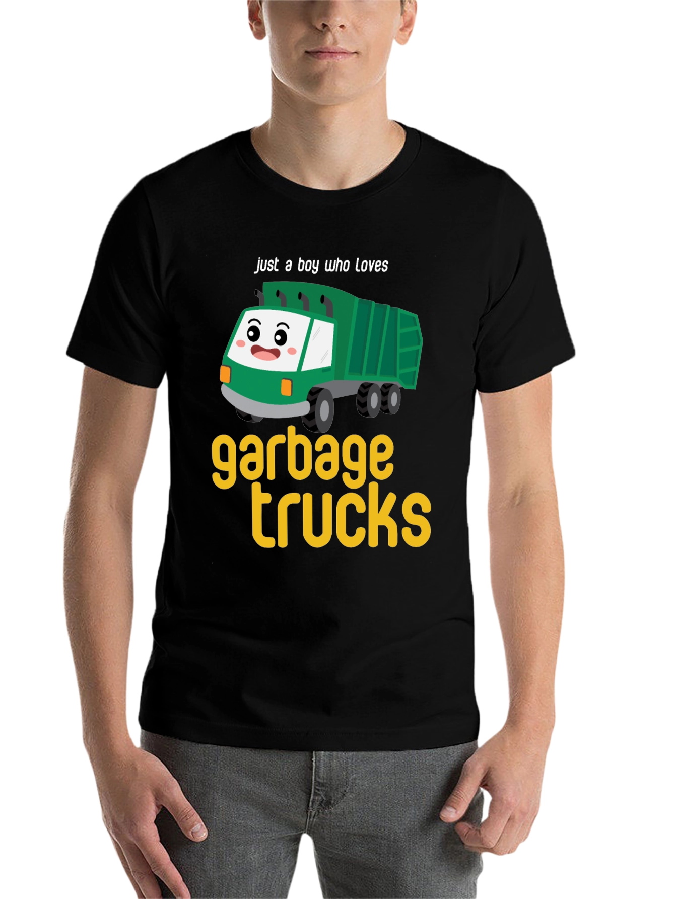 Black Garbage Truck Lover Tee - Boy's Cute Cartoon Truck T-Shirt view 7