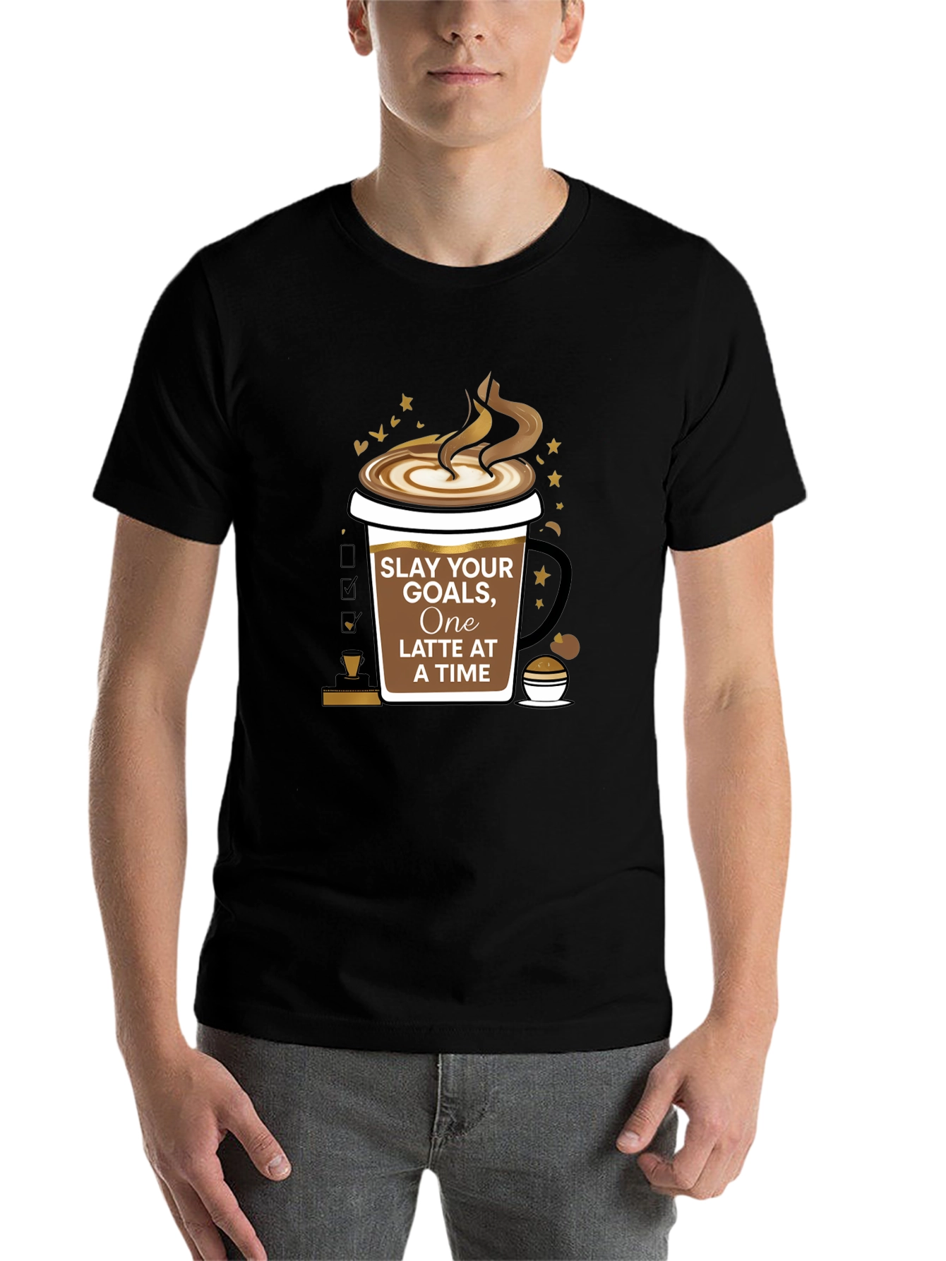Black Slay Your Goals Coffee T-Shirt - One Latte at a Time view 7
