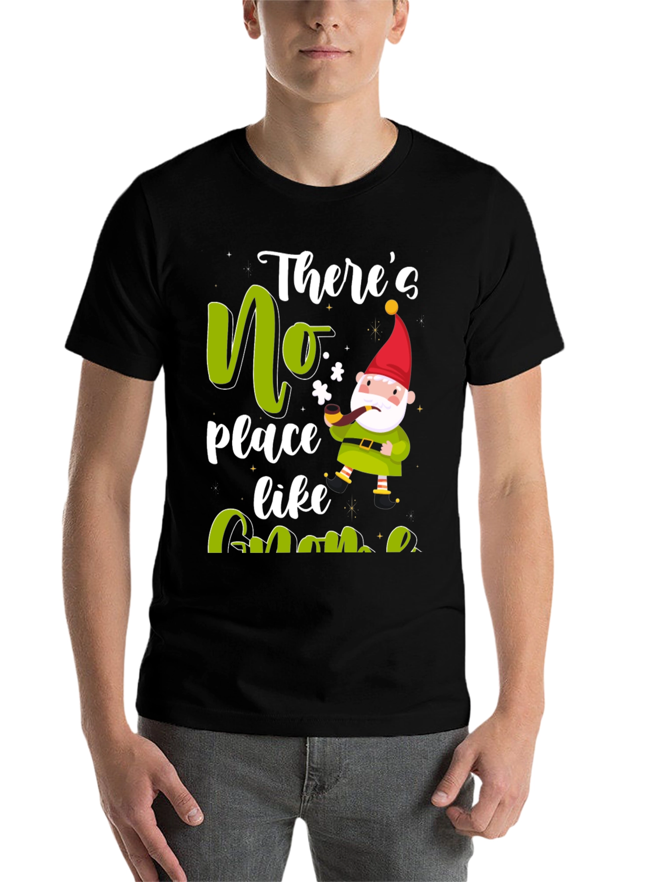 Black There's No Place Like Gnome Black T-Shirt view 7