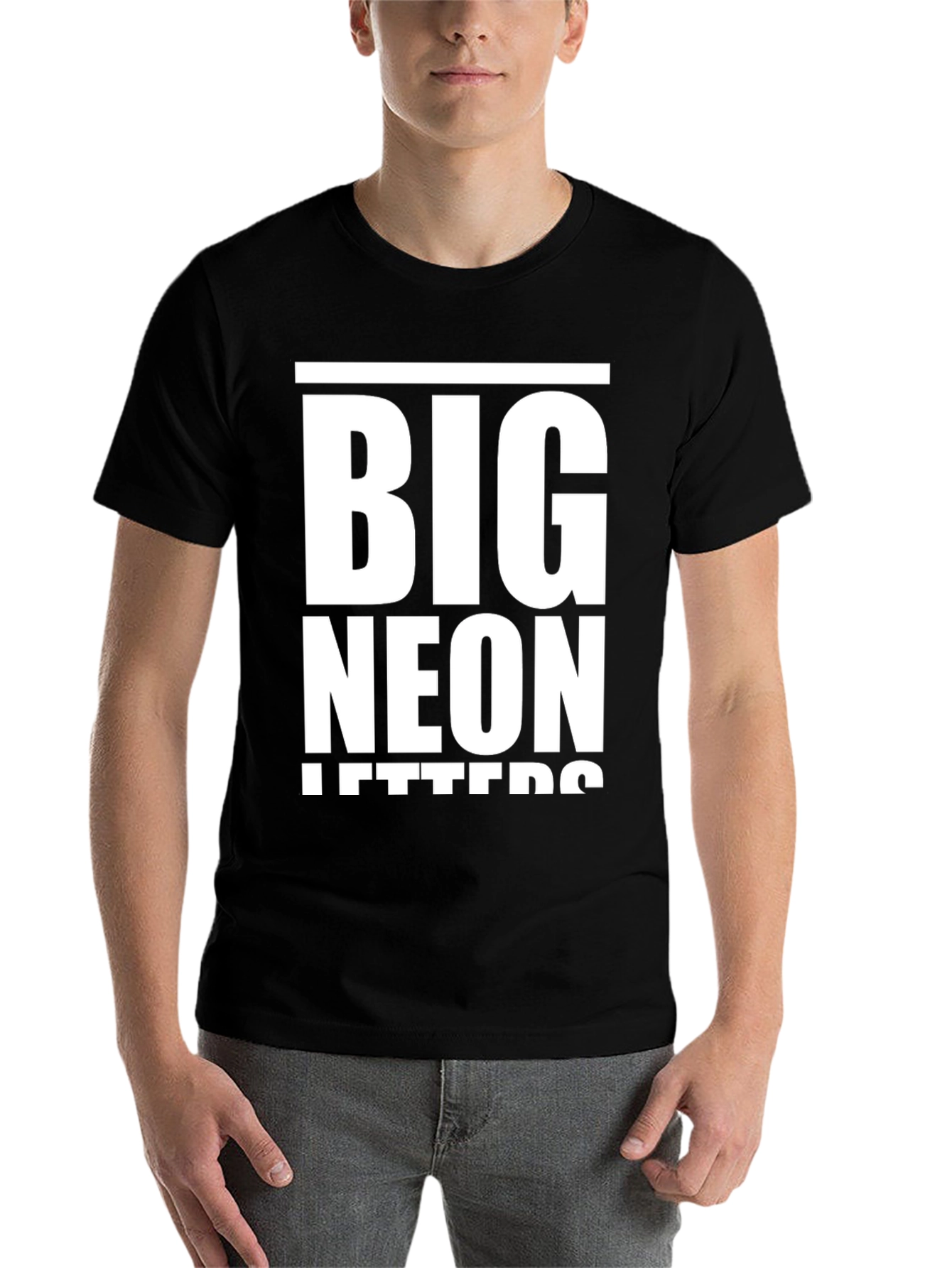 Black Big Neon Letters Graphic T-Shirt view 7