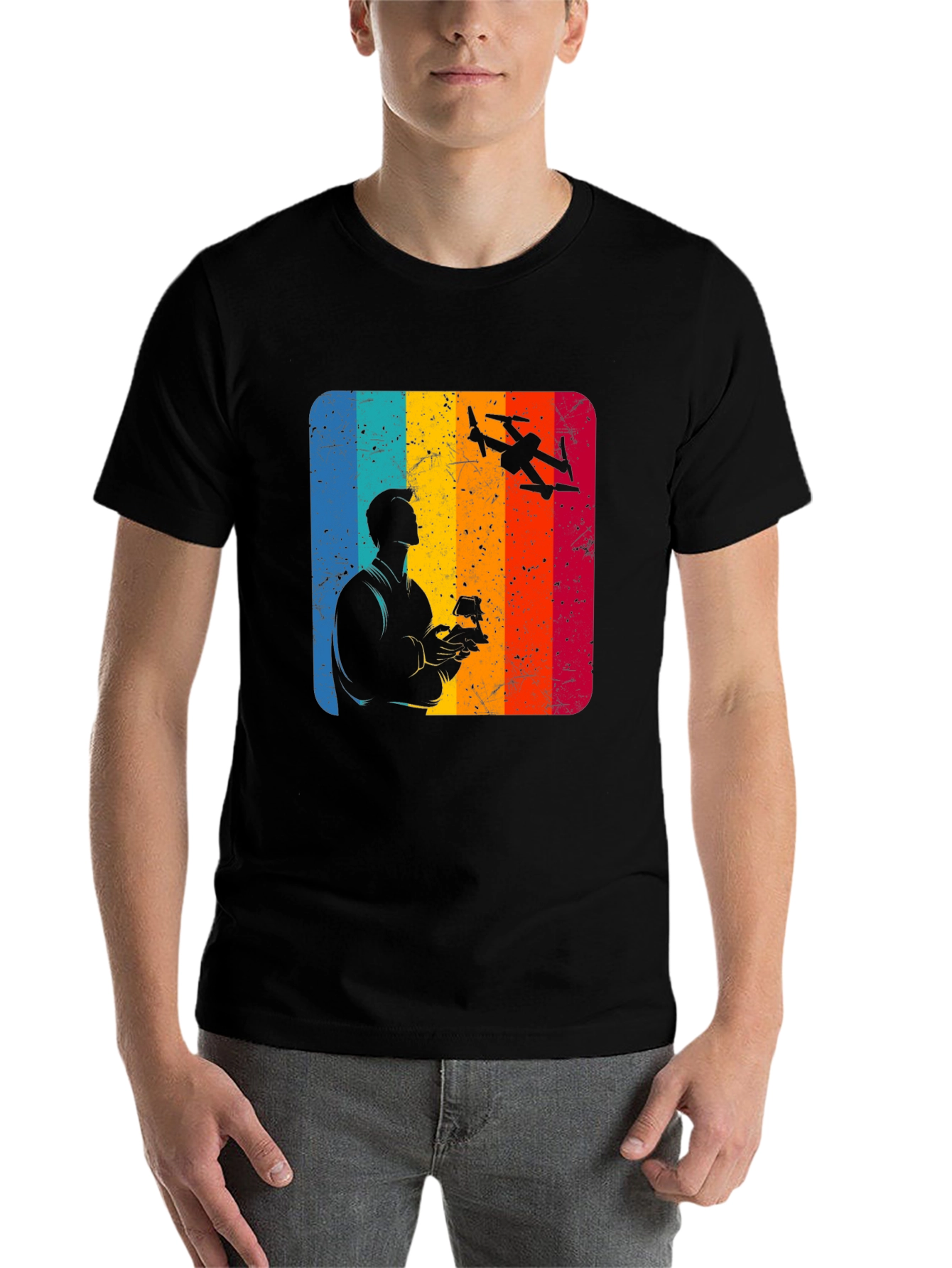 Black Drone Pilot Retro T-Shirt view 7