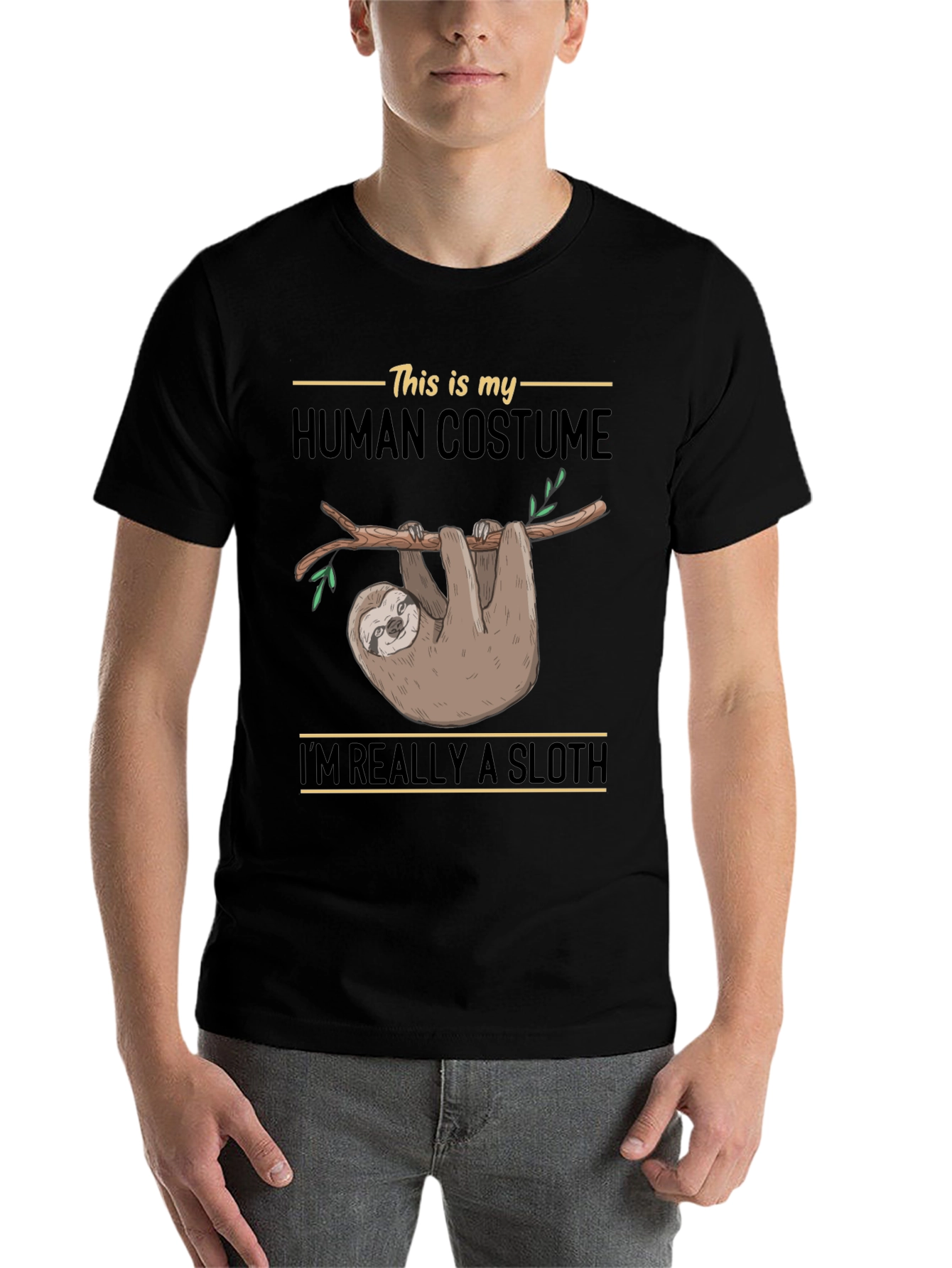 Black Sloth Human Costume Funny Graphic T-Shirt view 7