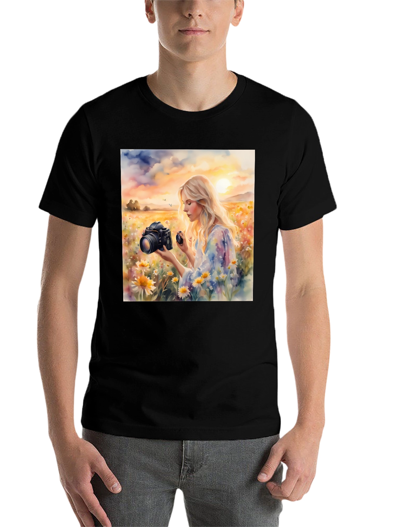 Black Woman Photographer Art Print Black T-Shirt view 7
