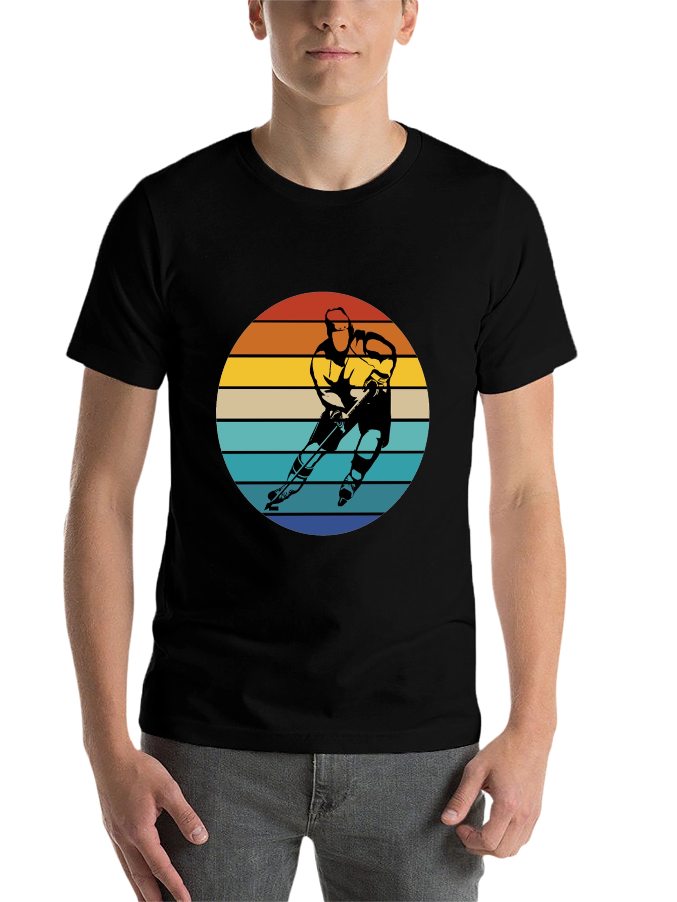 Black Retro Hockey Player T-Shirt - Vintage Style Graphic Tee view 7