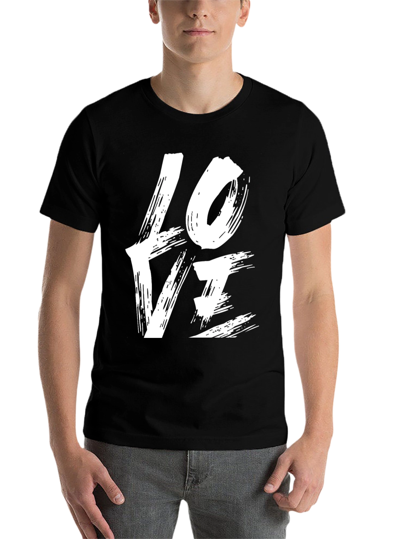 Black Love Brushstroke Graphic Tee - Black Casual Shirt view 7