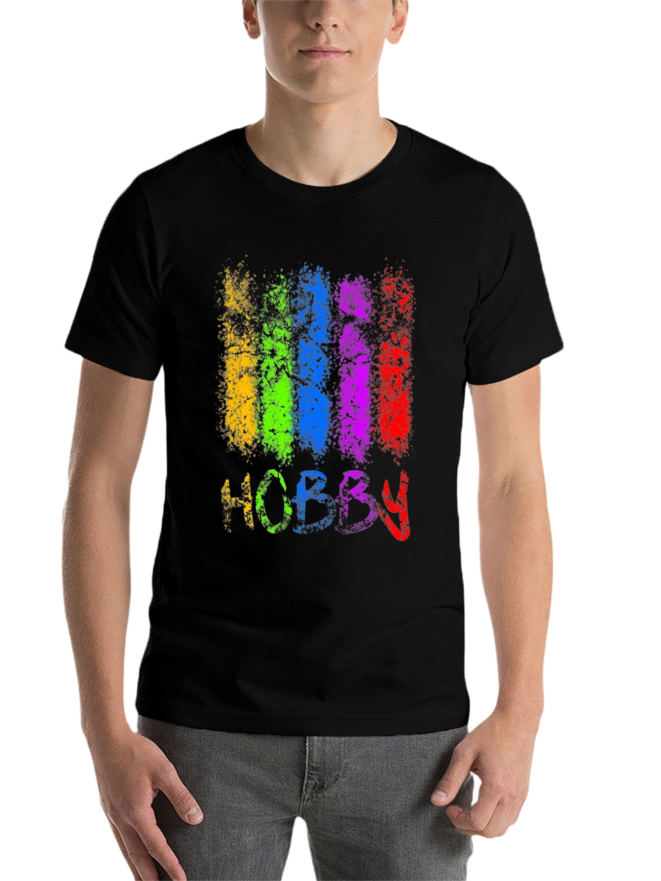 Black Colorful Hobby Graphic Tee - Black Cotton Blend view 7
