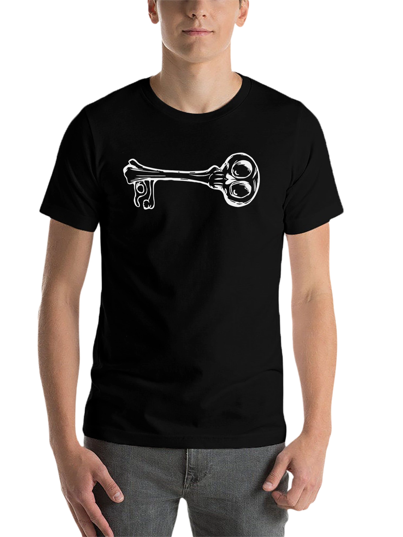 Black Skull Key Graphic Tee - Black Cotton T-Shirt view 7
