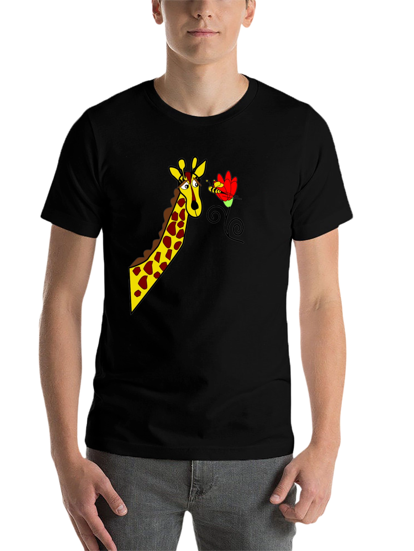 Black Giraffe & Bee Graphic Tee - Black view 7