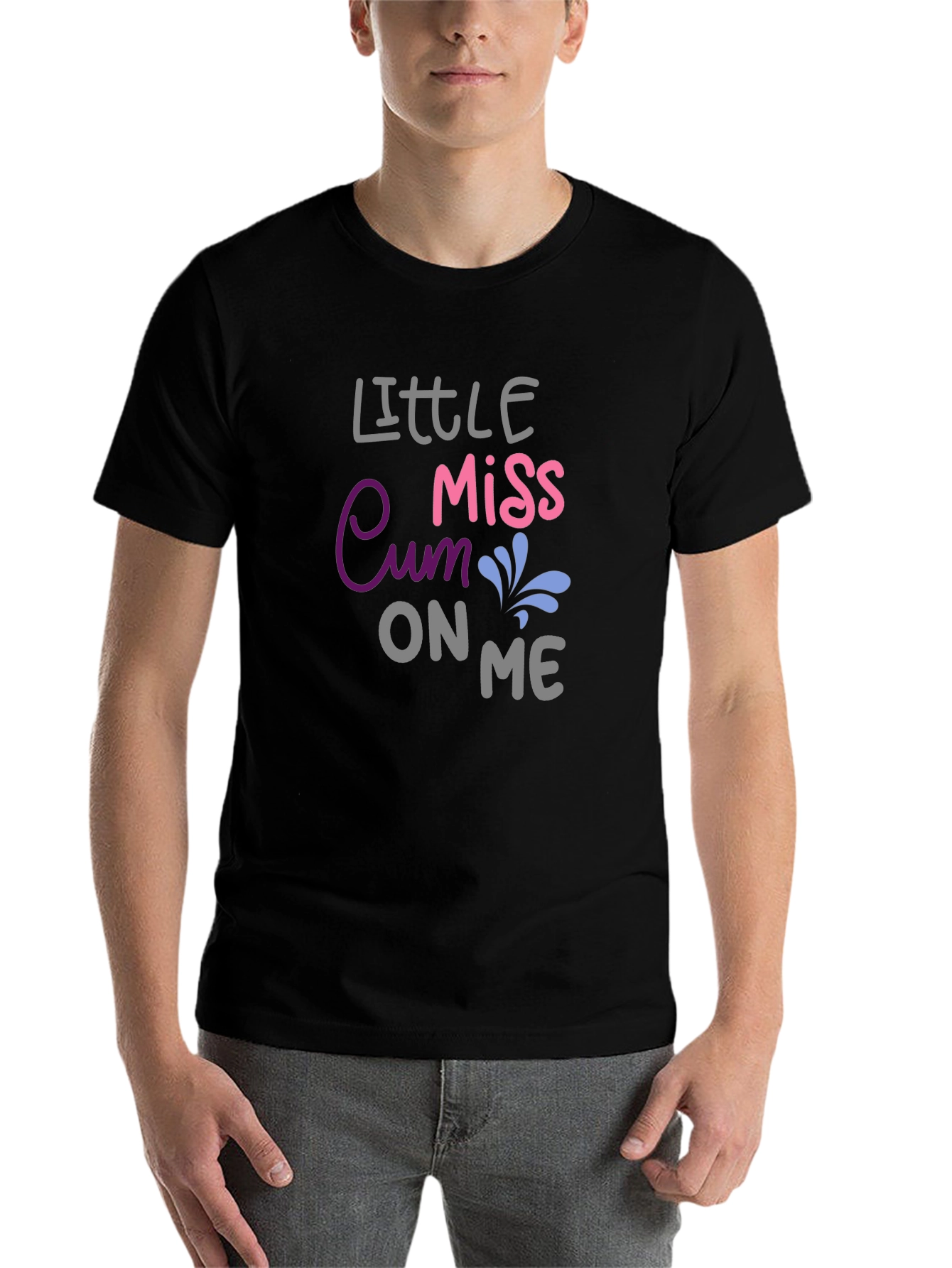 Black Little Miss Cum On Me Funny Adult Humor T-Shirt view 7