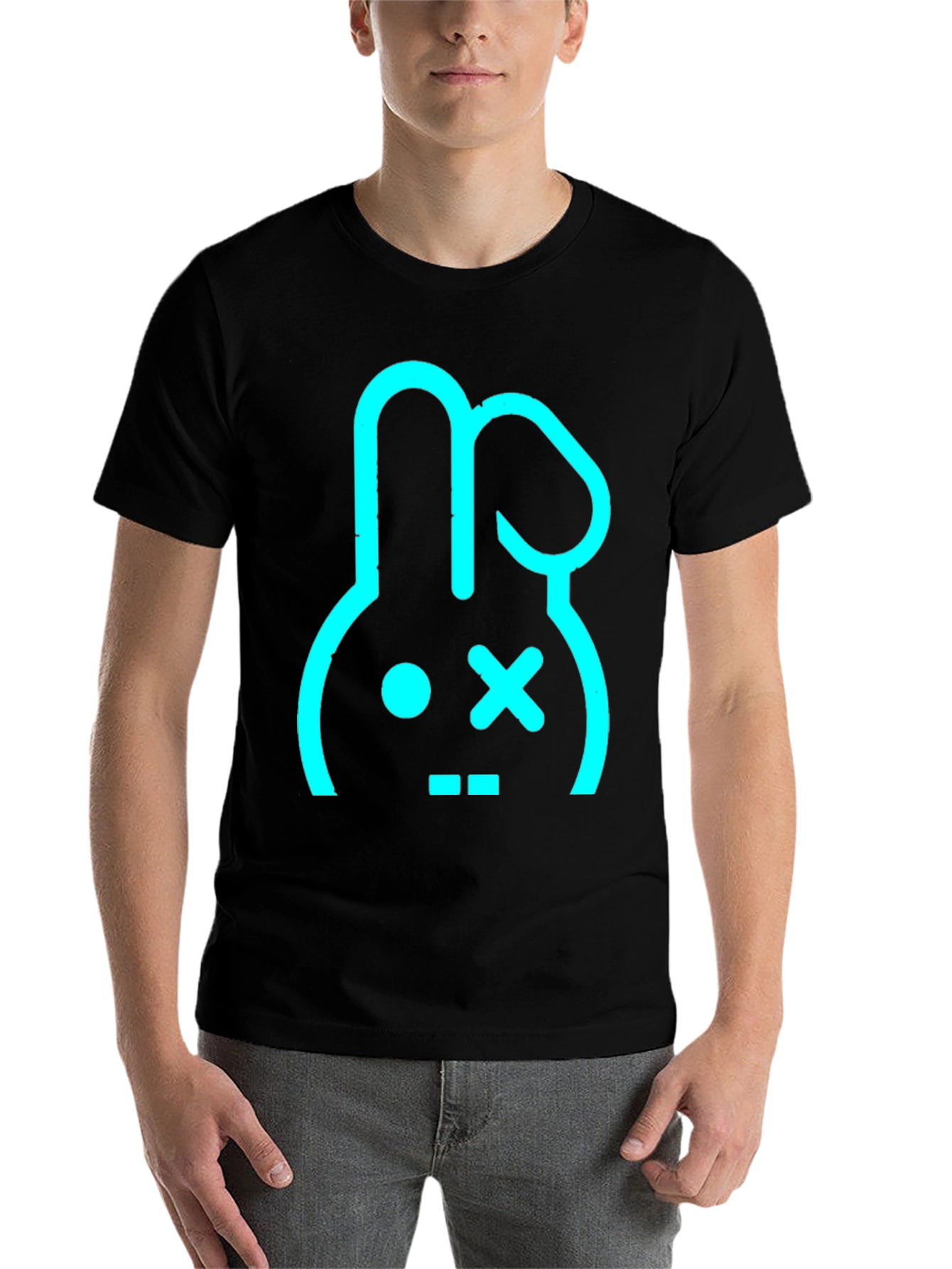 Black Cool Bunny Graphic Tee - Black Cotton Blend view 7