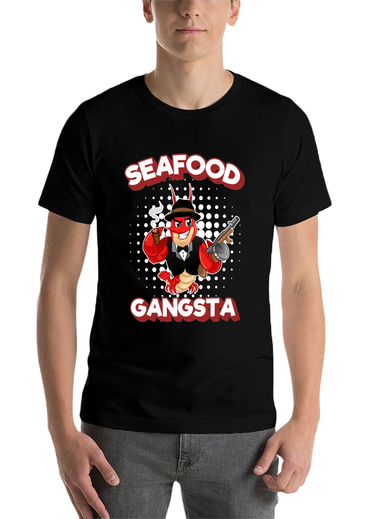 Black Seafood Gangsta Funny Graphic T-Shirt view 7