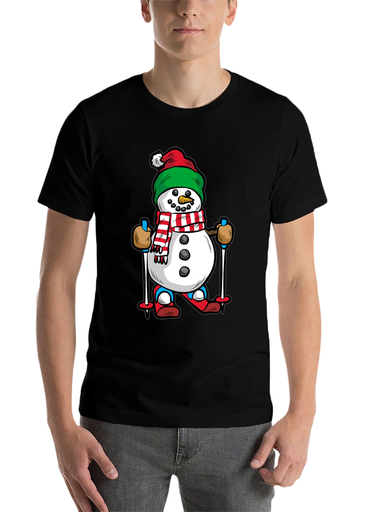 Black Snowman Skiing Graphic Tee - Holiday Cheer view 7