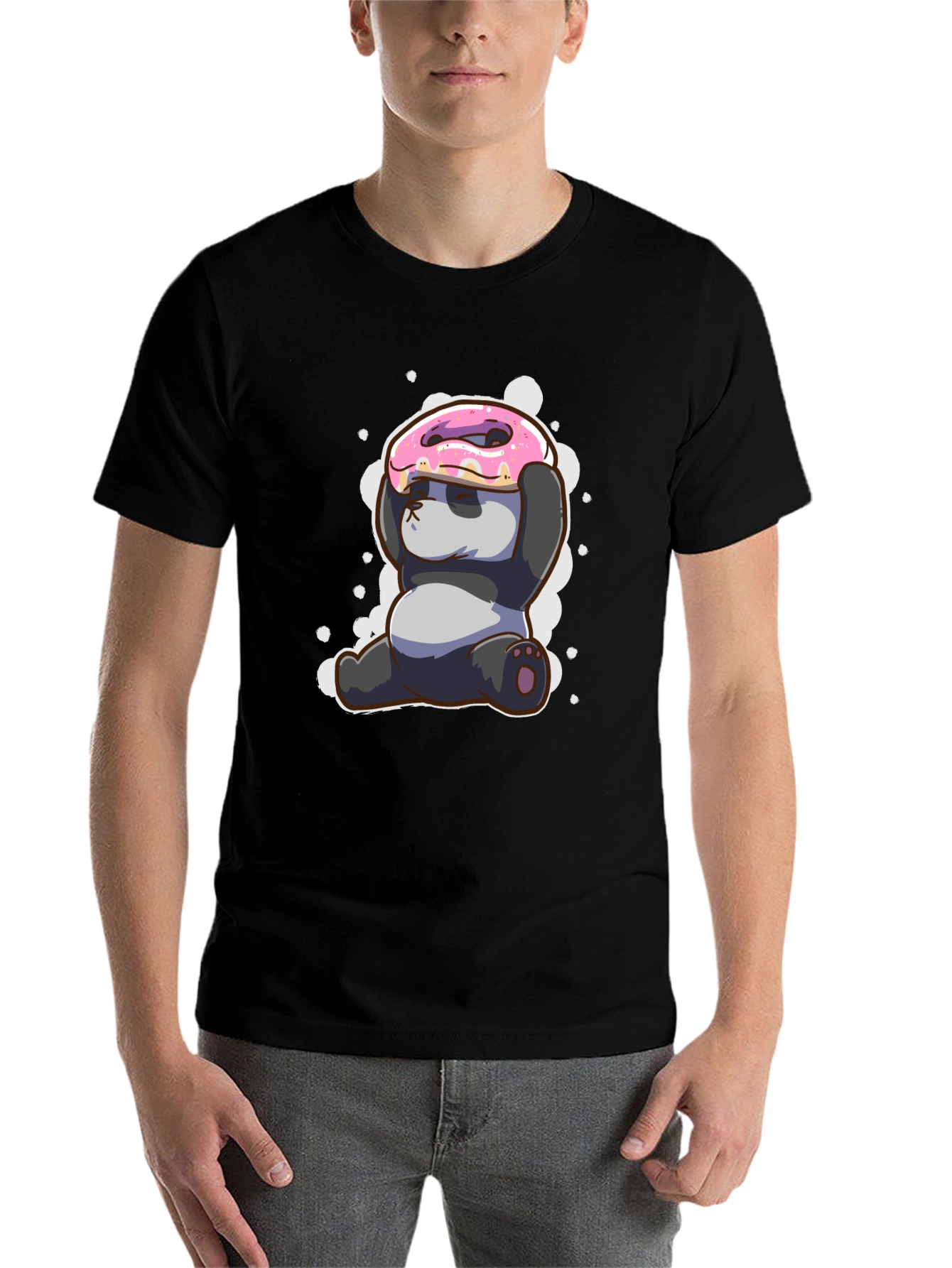 Black Funny Panda Donut T-Shirt - Cute Cartoon Tee view 7