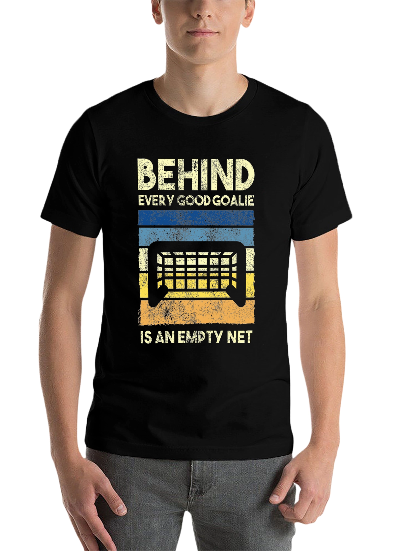 Black Funny Hockey Goalie Empty Net Graphic T-Shirt view 7