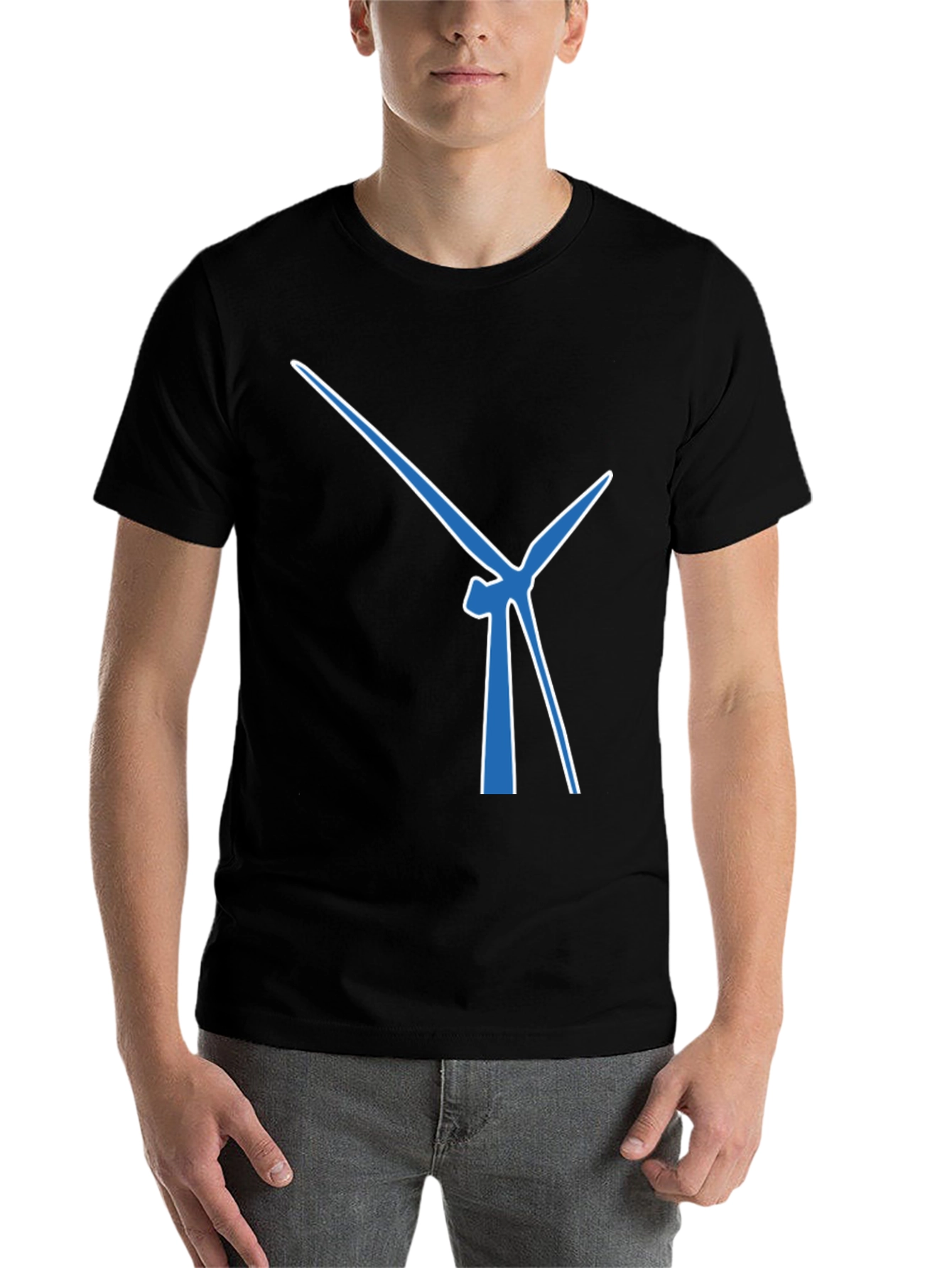 Black Wind Turbine Graphic Tee - Modern Blue Design view 7