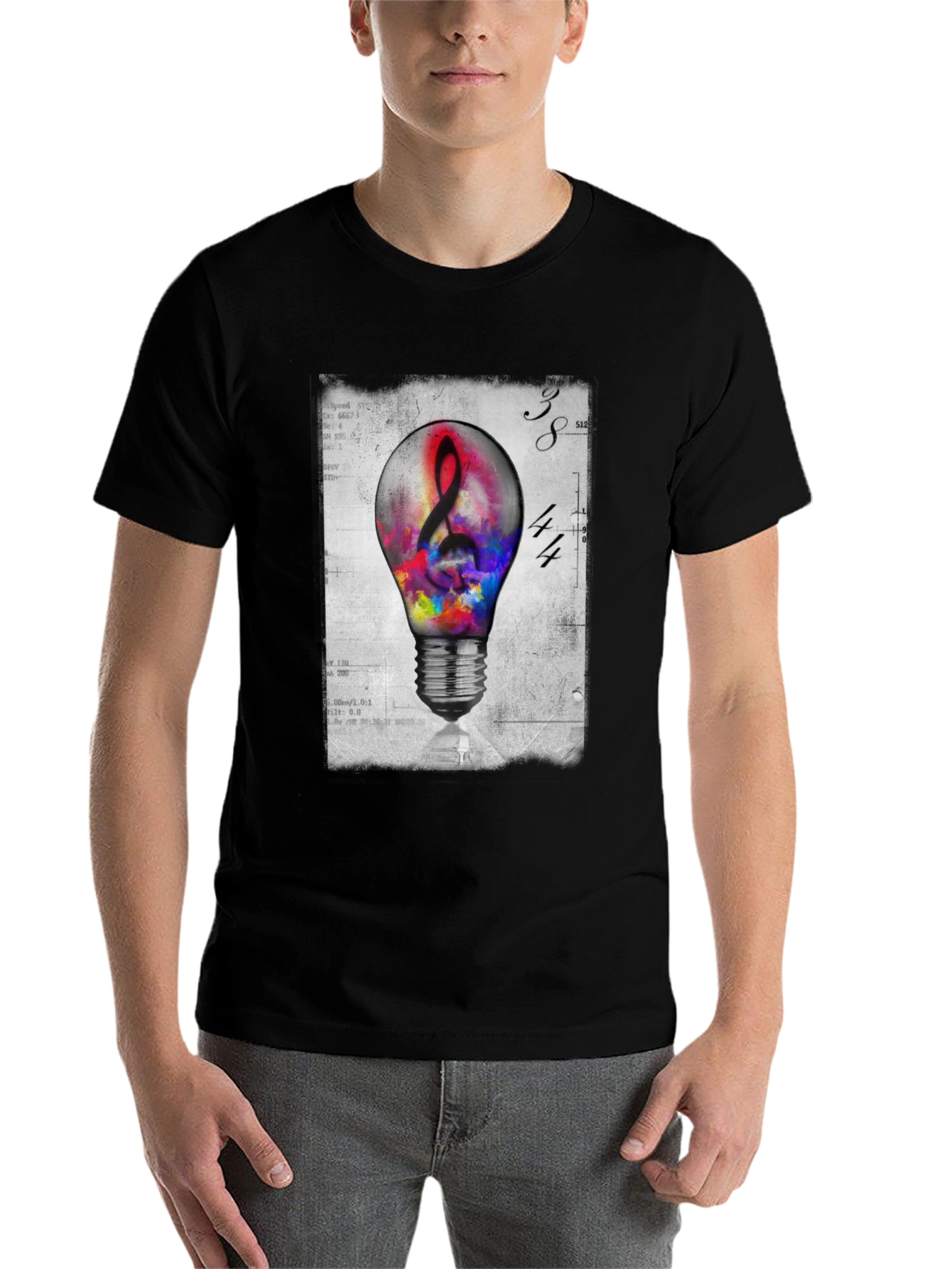 Black Treble Clef Lightbulb Graphic T-Shirt view 7