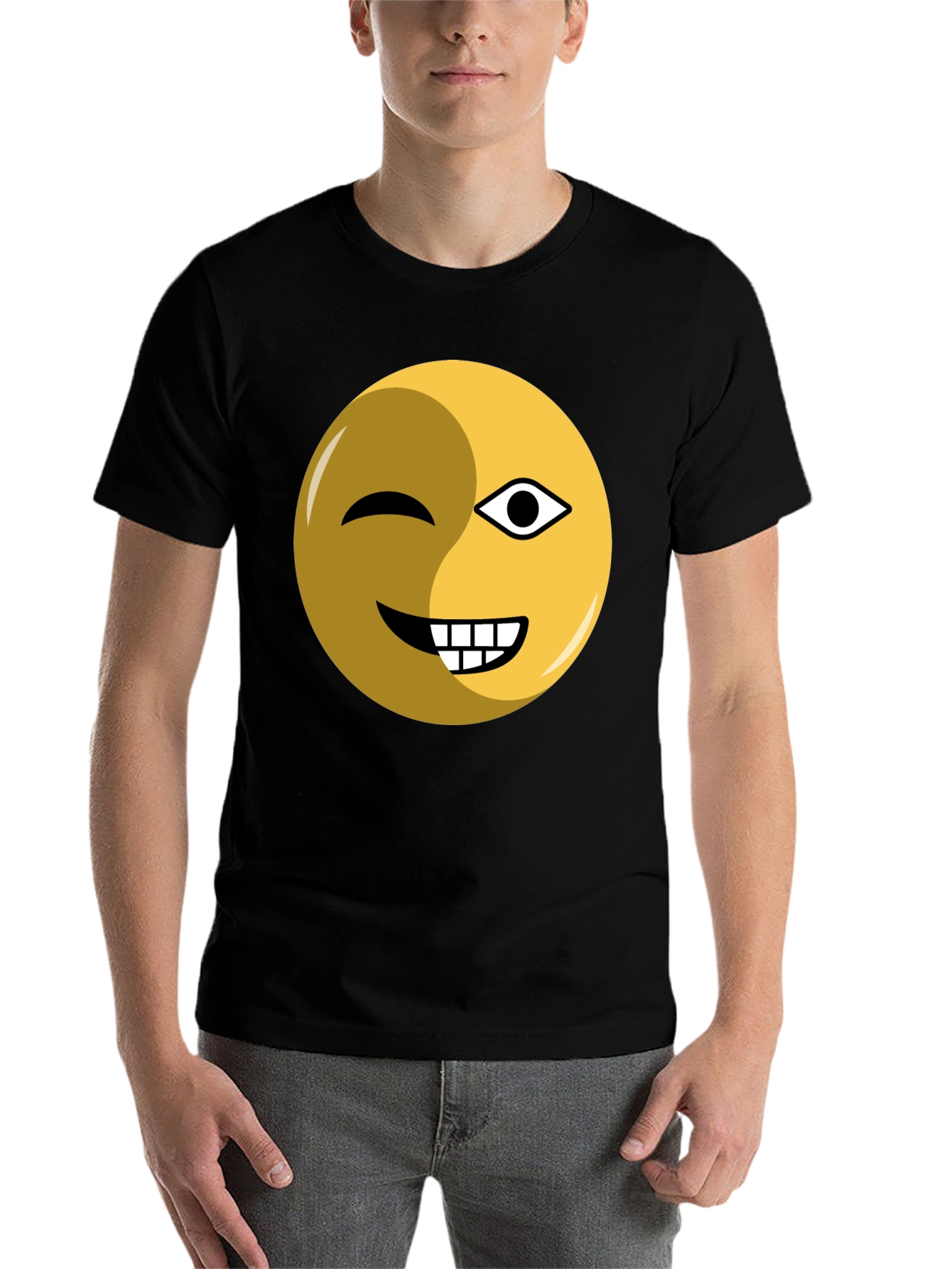 Black Winking Emoji Graphic Tee - Black Cotton Blend view 7