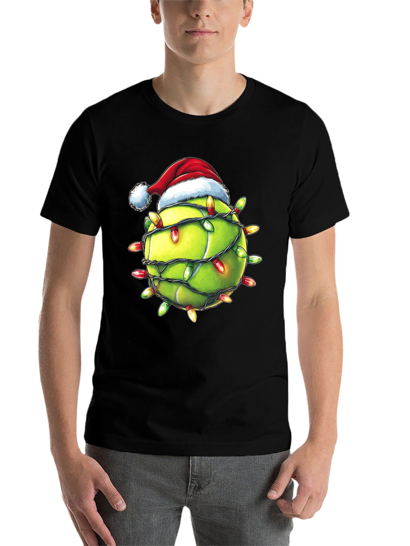 Black Festive Tennis Christmas T-Shirt view 7