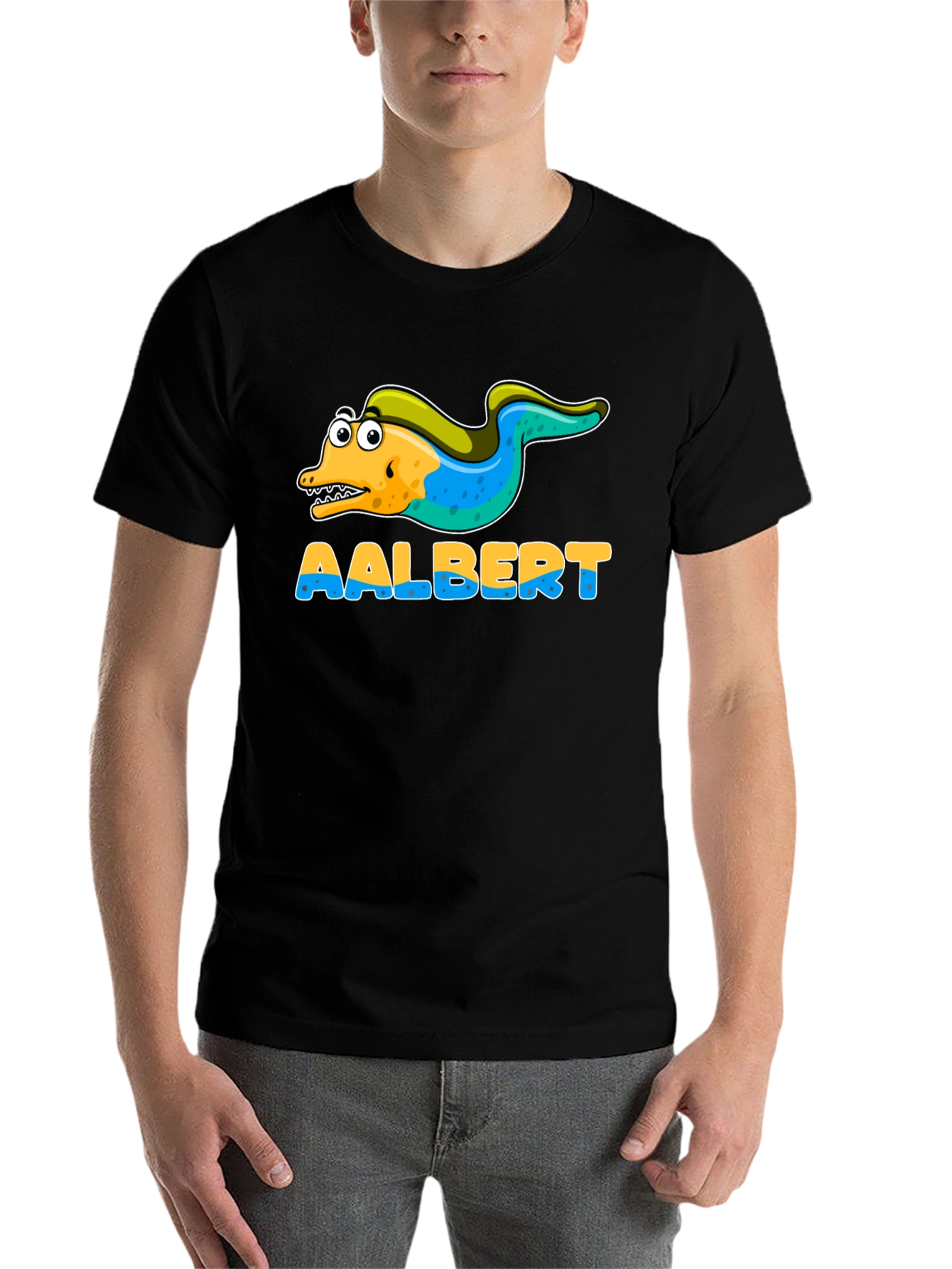 Black Aalbert Eel Cartoon Graphic T-Shirt view 7