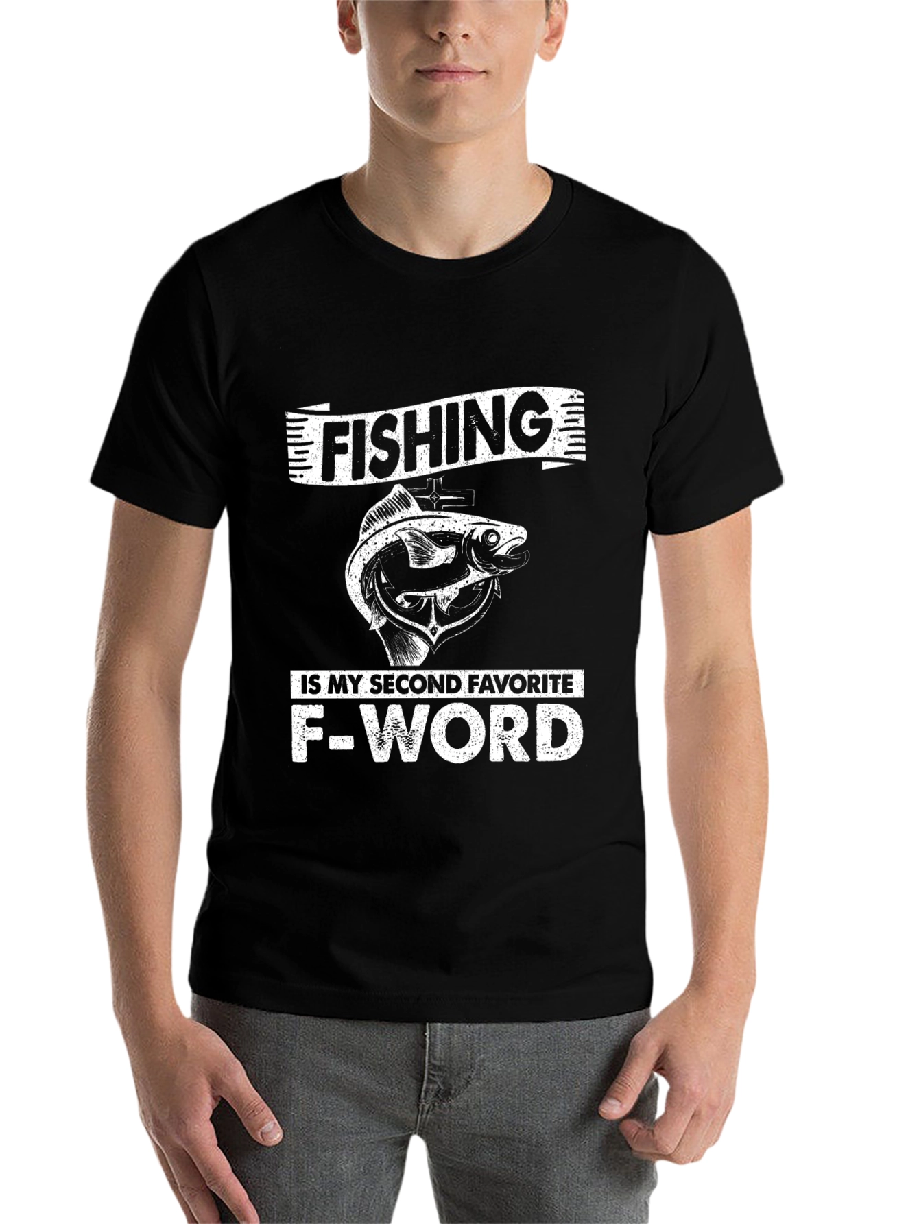 Black Funny Fishing F-Word Graphic T-Shirt view 7