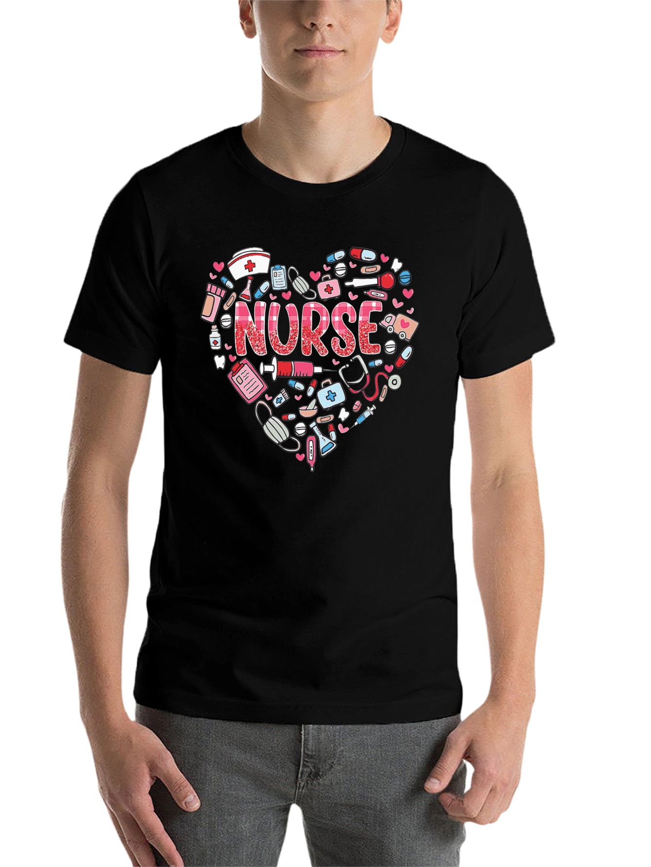 Black Nurse Heart Graphic T-Shirt - Healthcare Hero Appreciation view 7