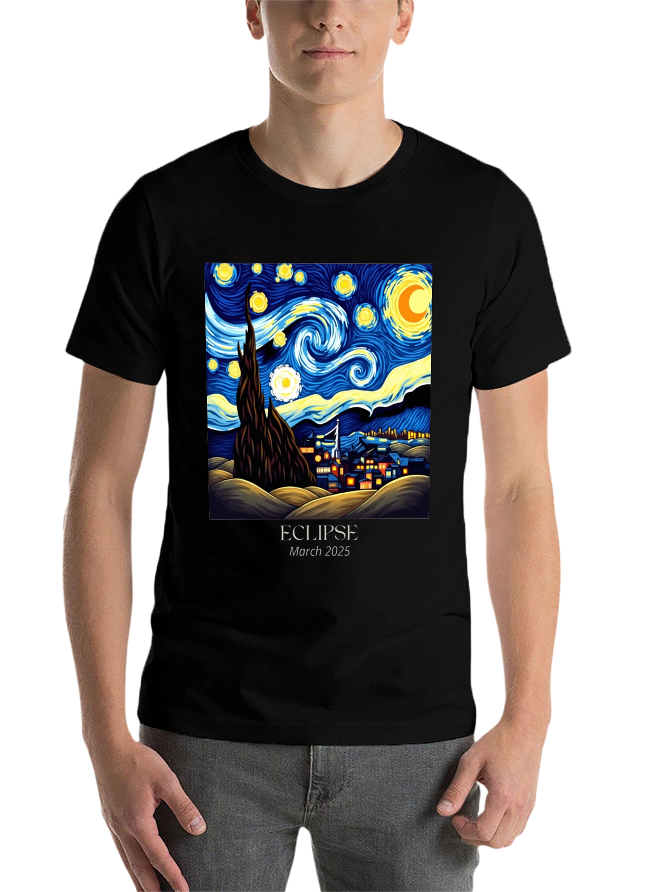 Black Starry Night Eclipse 2025 Graphic Tee view 7