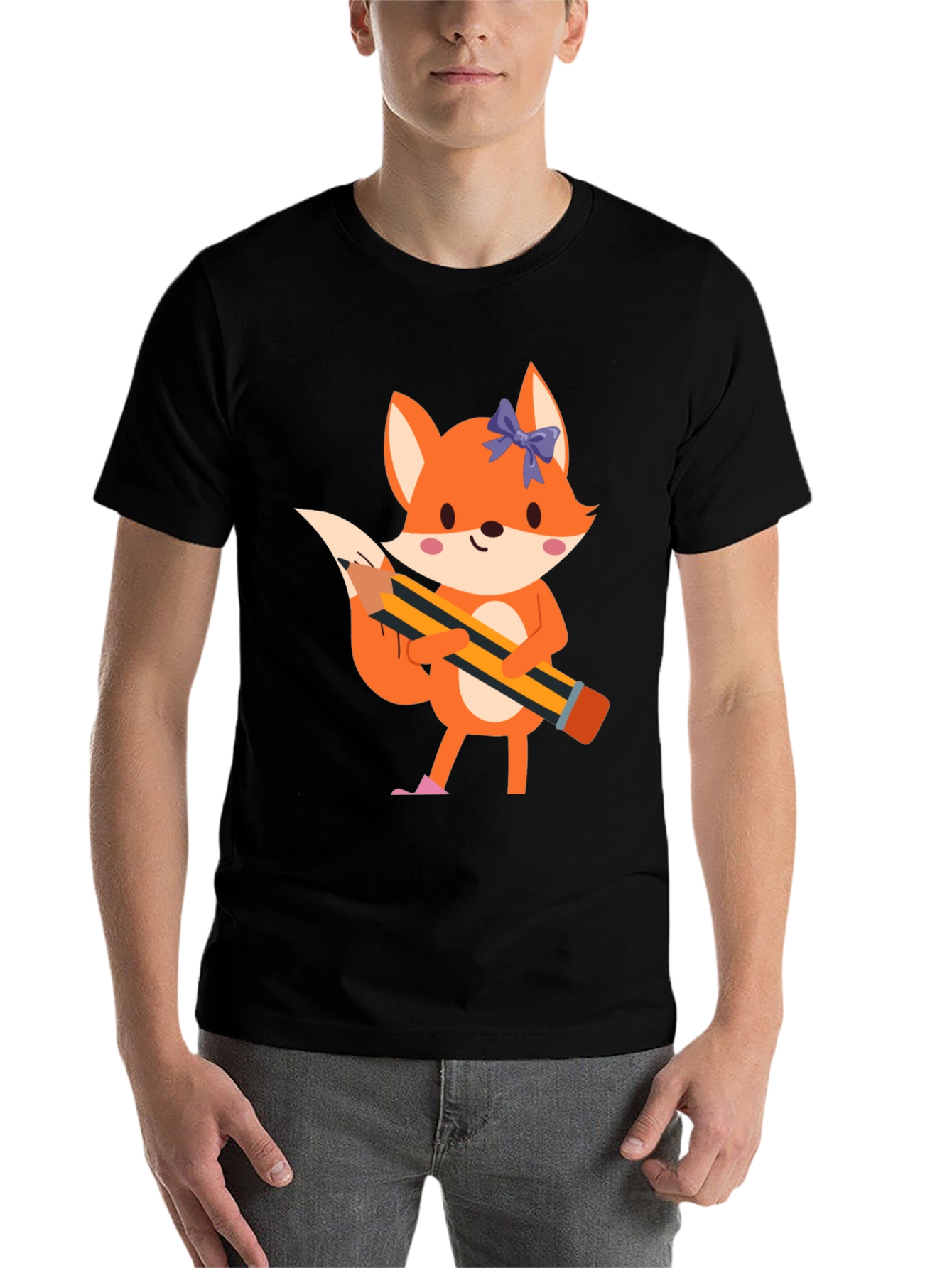 Black Fox with Pencil Graphic Tee - Black view 7