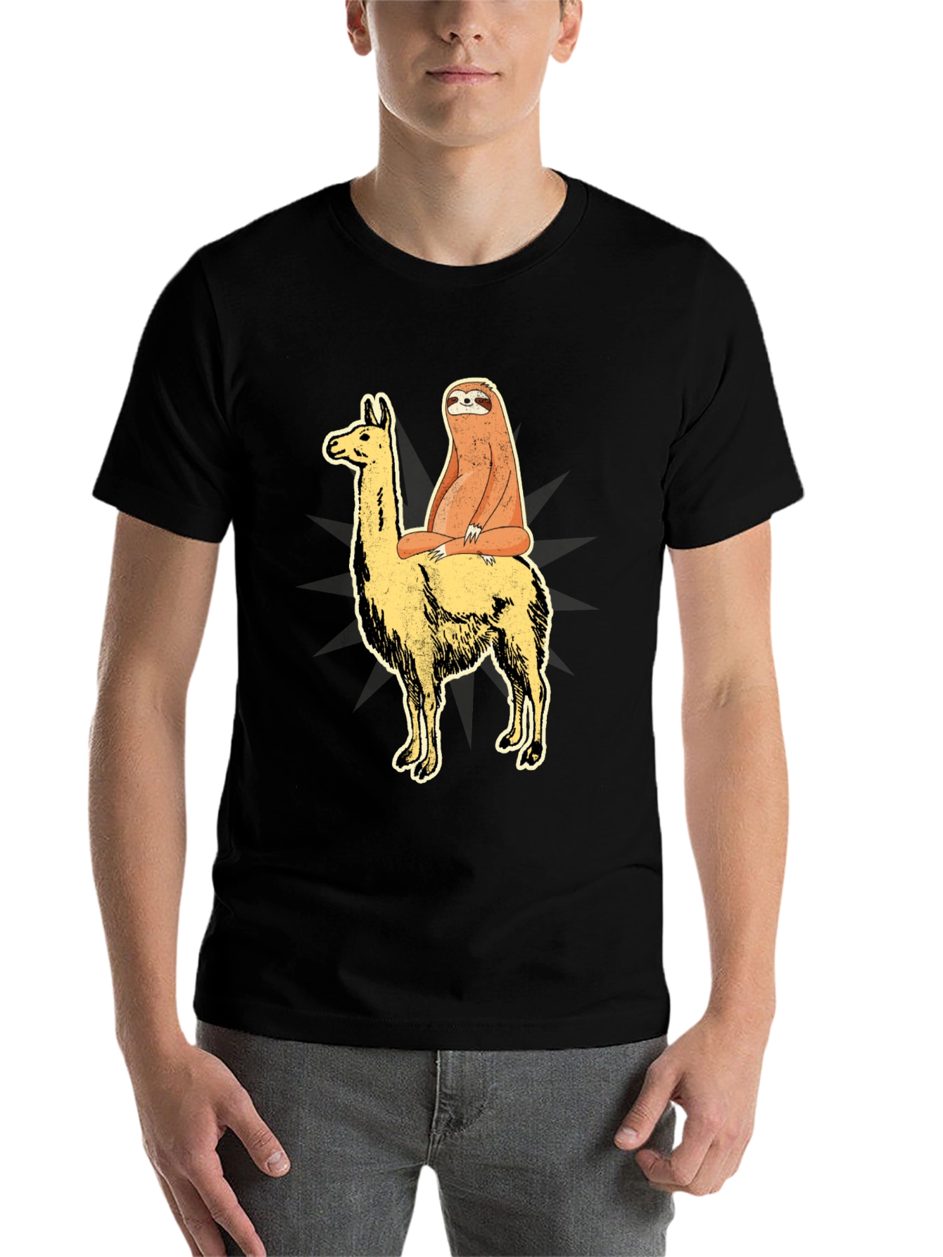 Black Sloth Riding Llama Graphic Tee - Unisex T-Shirt view 7