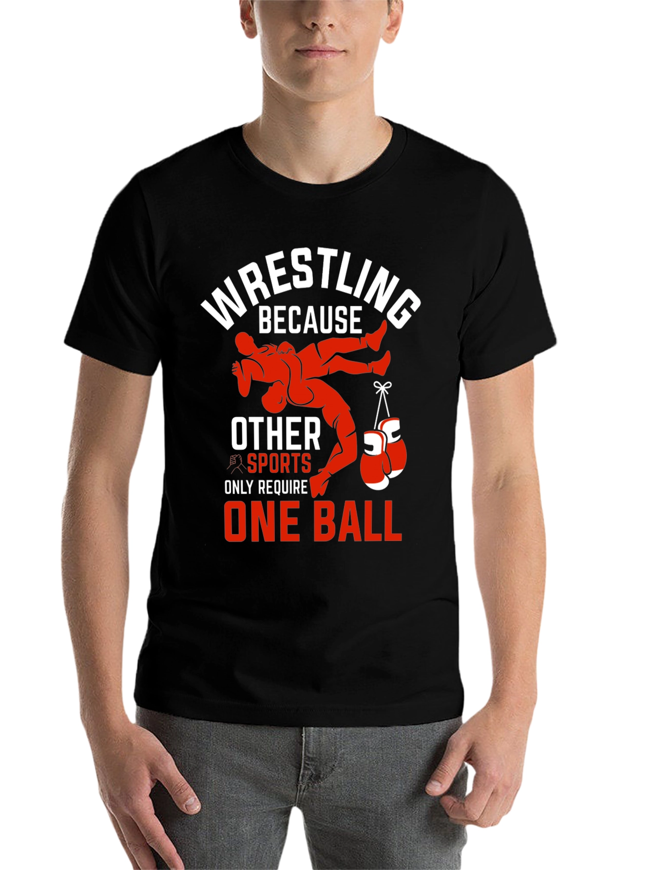 Black Wrestling T-Shirt - One Ball Funny Tee view 7