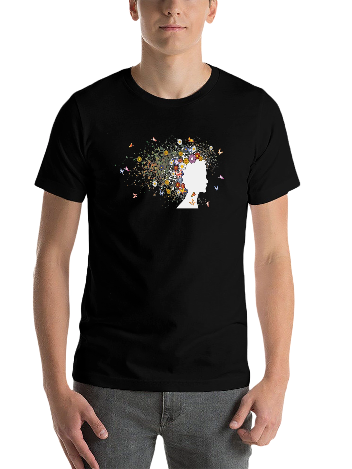Black Floral Mind T-Shirt - Nature Inspired Graphic Tee view 7