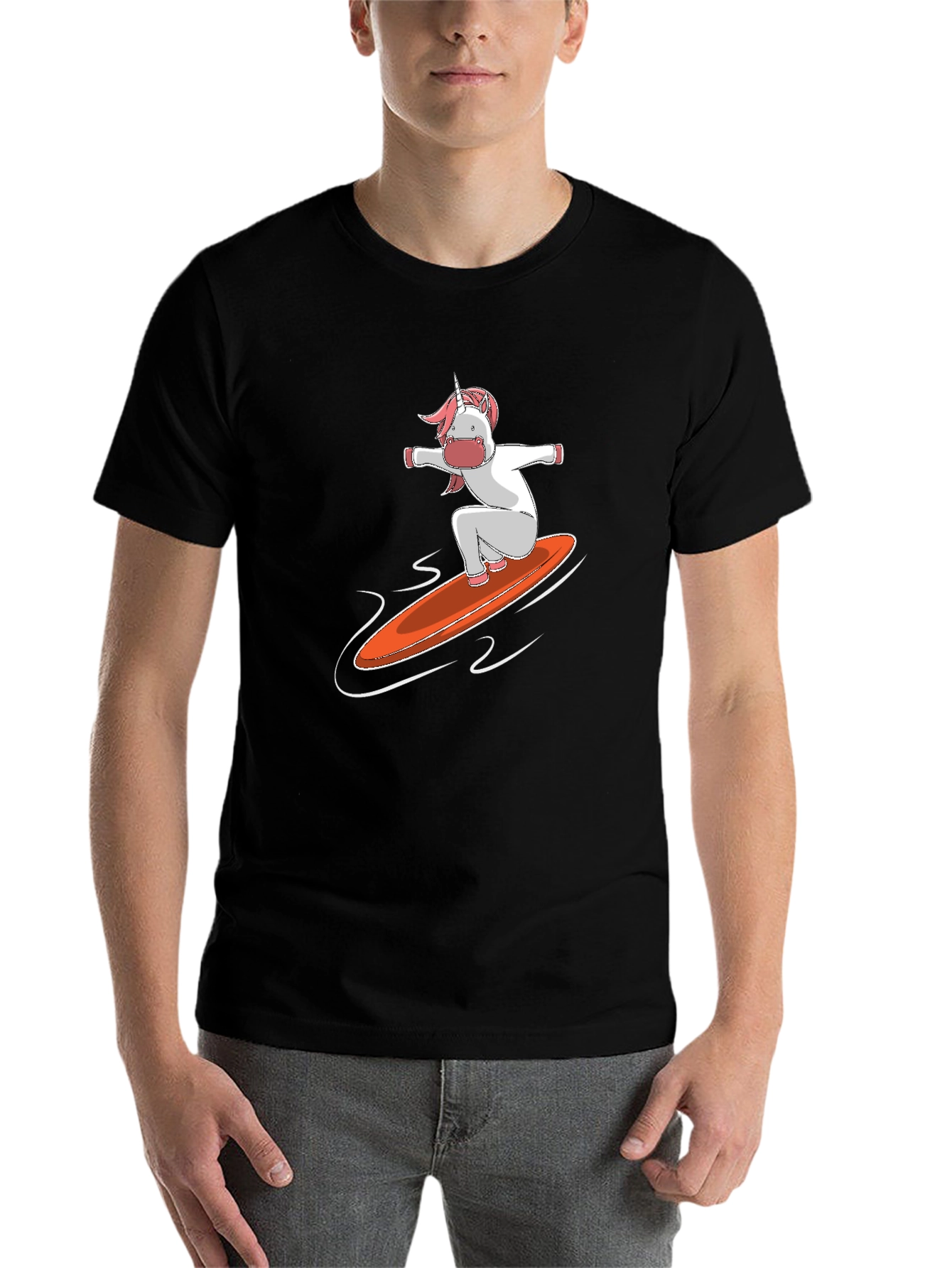 Black Unicorn Surfing T-Shirt - Fun Graphic Tee view 7